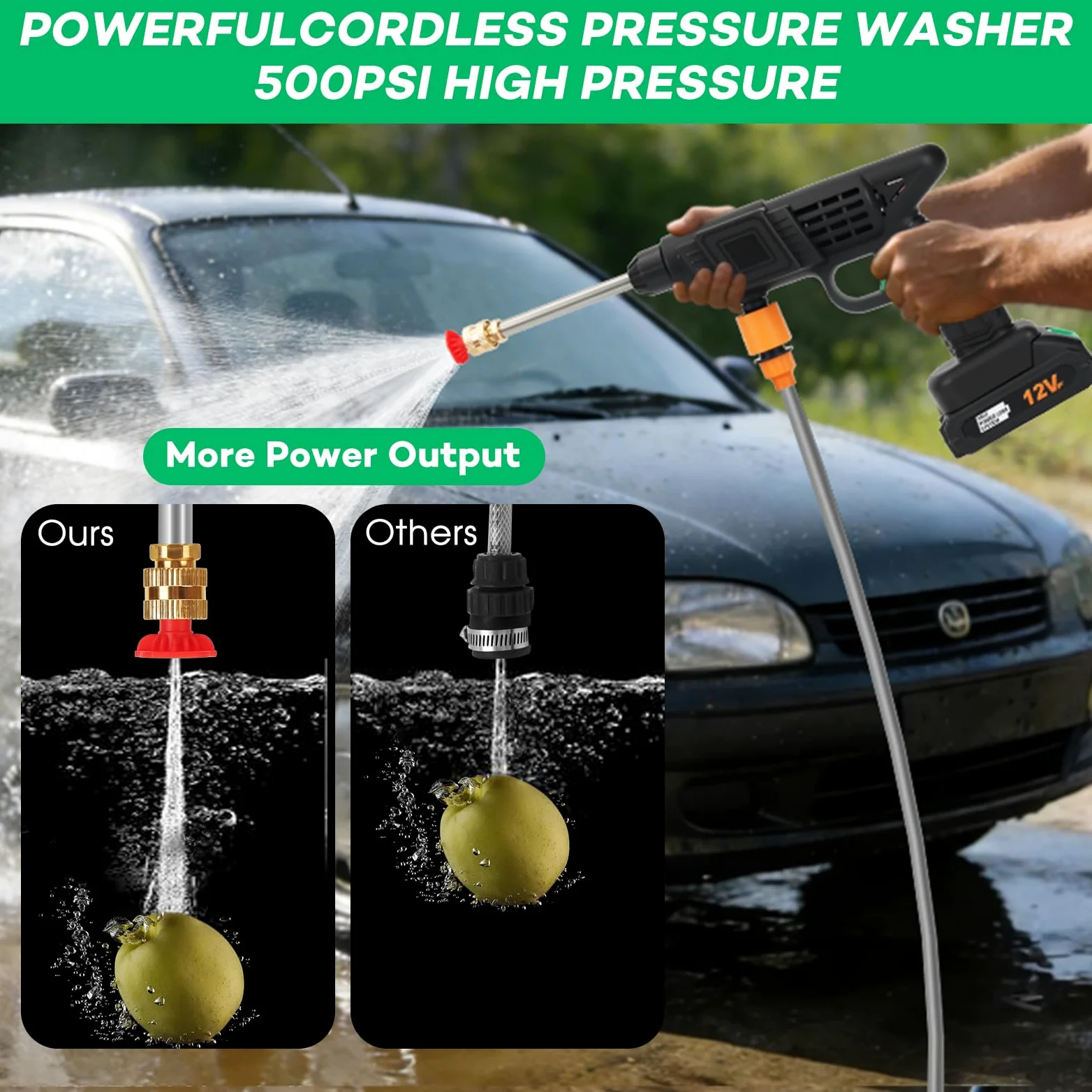 Nettoyeur haute pression sans fil avec 2 batteries, nettoyeur haute pression portable, buse 2 en 1 et canon à mousse, tuyau de 5 m de lavage à jet rechargeable pour voiture, terrasse, jardin