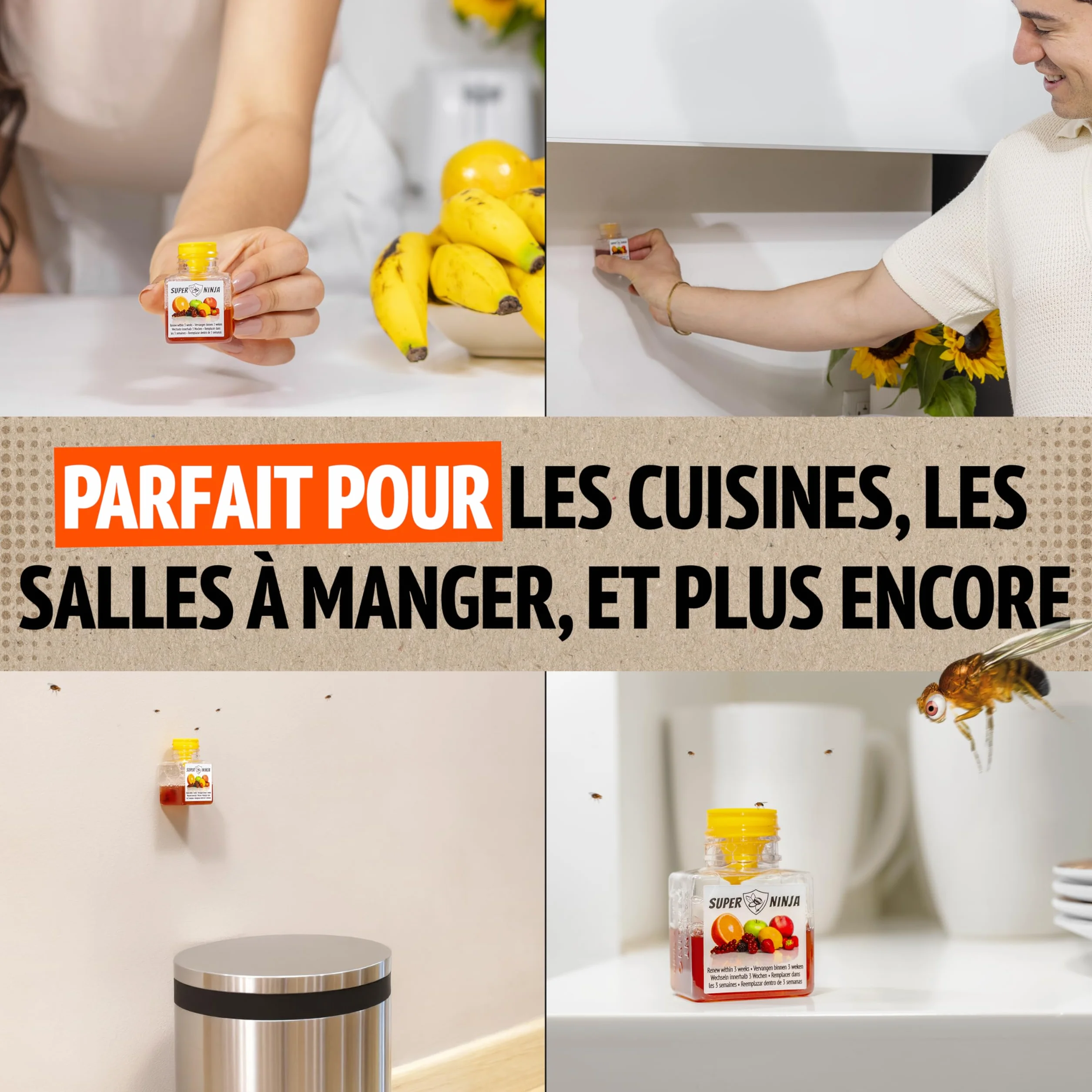 Pièges Anti Moucherons d'Intérieur Super Ninja Lot de 2 3 Semaines d'Action