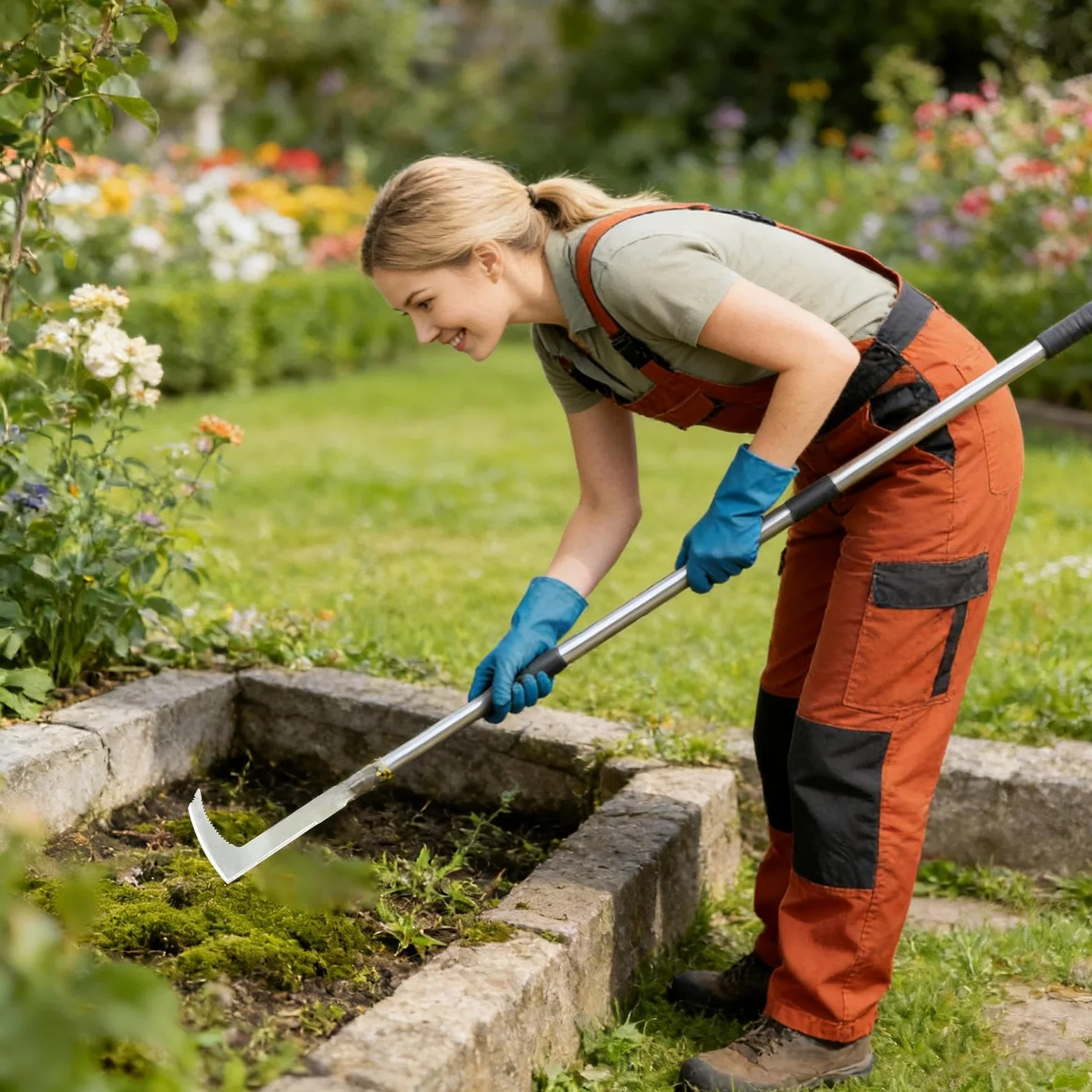 Ensemble de brosse à mauvaises herbes avec manche télescopique en acier inoxydable, extracteur de mousse manuel pour patios, allées et pavés, outil de jardin réglable sans danger pour le dos