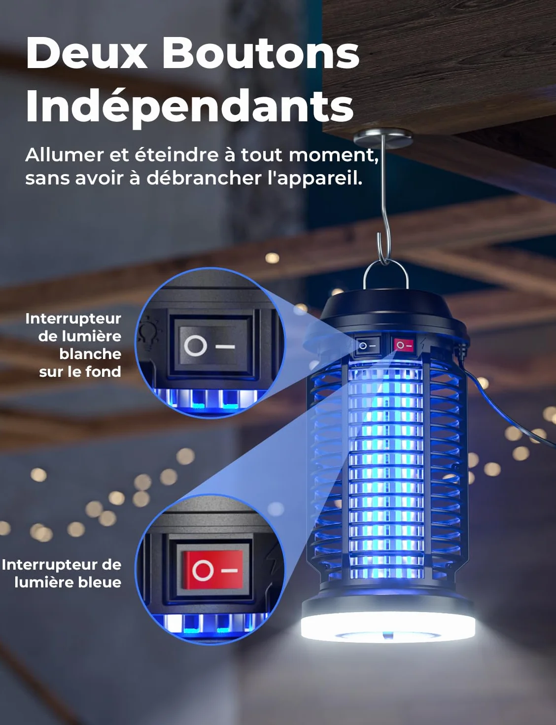 YISSVIC Lampe Anti Moustique 4200V 15W Tueur Mouche Electrique 2 en 1 LED UV IPX4 pour Extérieur et Interieur