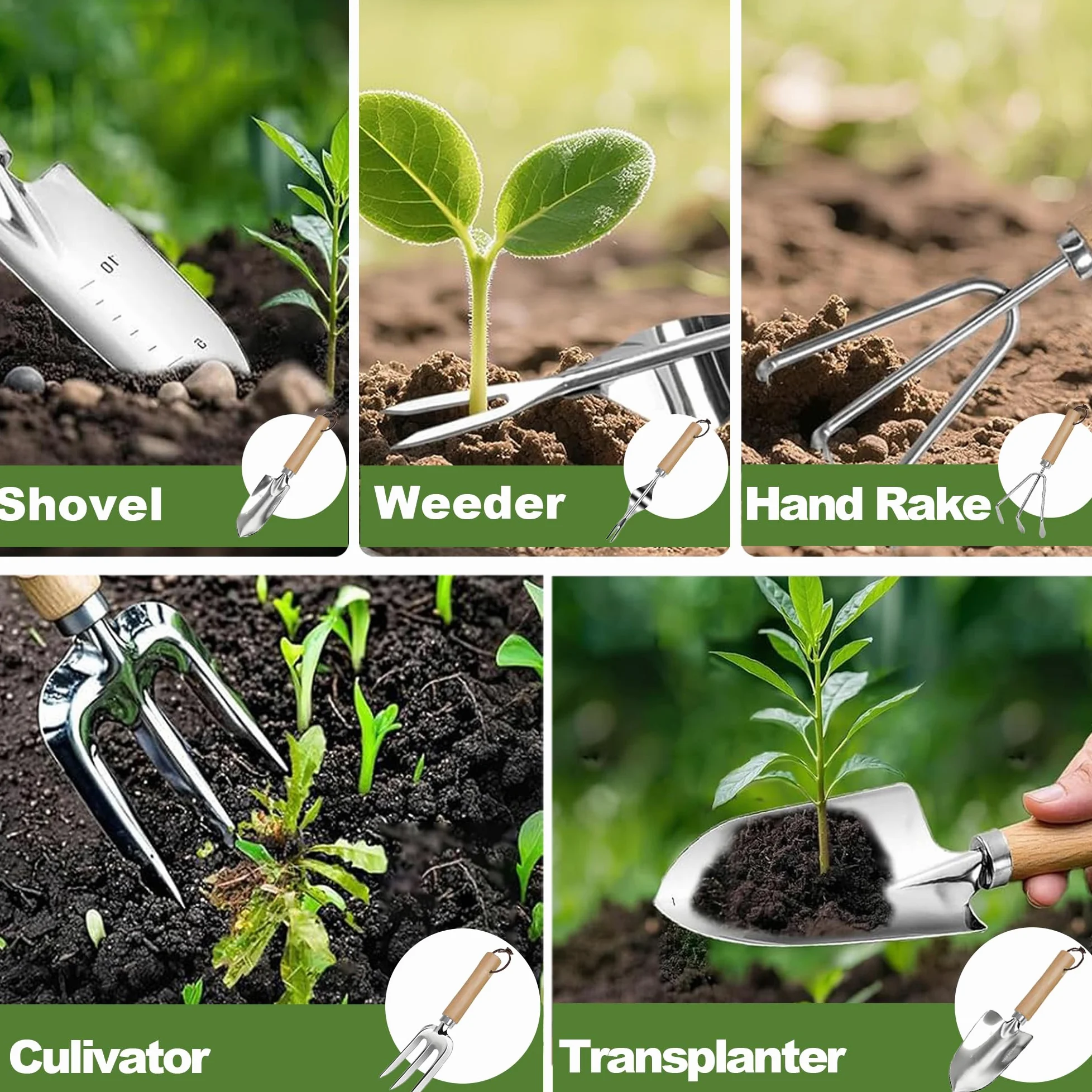 Ensemble d'outils de jardin, 12 pièces, kit cadeau d'outils de jardinage en acier inoxydable robuste avec sac de rangement pour homme et femme pour Noël, anniversaires, vacances