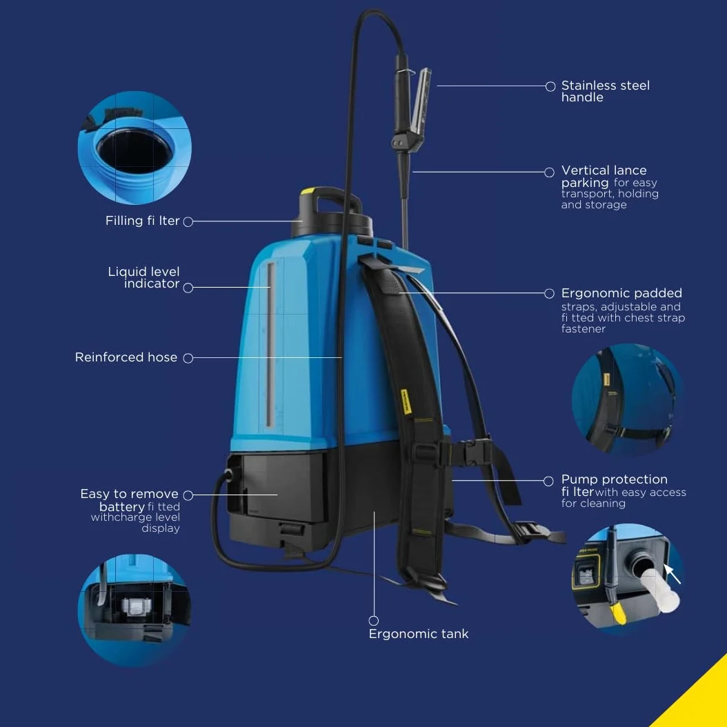 Matabi E15 LTC Pulvérisateur Electrique Batterie Li-ION Amovible 20V Autonomie Jusqu'à 375L Contrôle Électronique LTC Sangles Ergonomiques Inclus 4 Buses Agriculture Jardinage