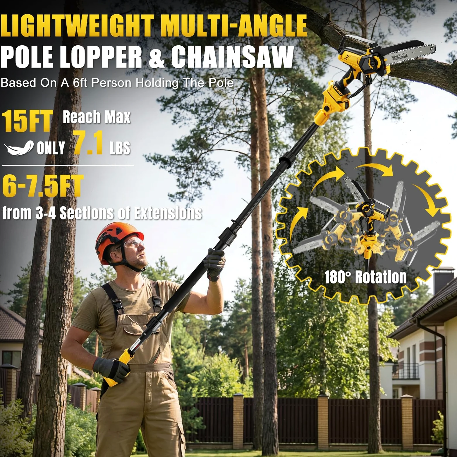 Mini Tronconneuse avec Perche 8 Pouces & Secateur Electrique 28 mm | Telescopique, pour Dewalt 18 V, 20 V Batterie, 4 en 1 Élagueuse sur Perche, Portée Maximale 4,5 m
