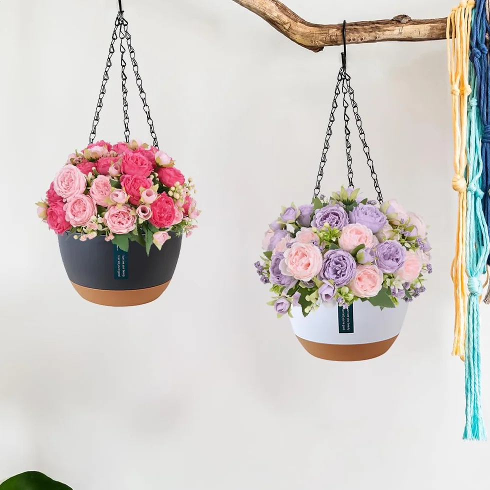 Jardiniere Suspendue avec Trous de Drainage et Plateaux, Pot de Fleur pour Plantes Interieur Exterieur, Suspension Jardin (Mixtes)