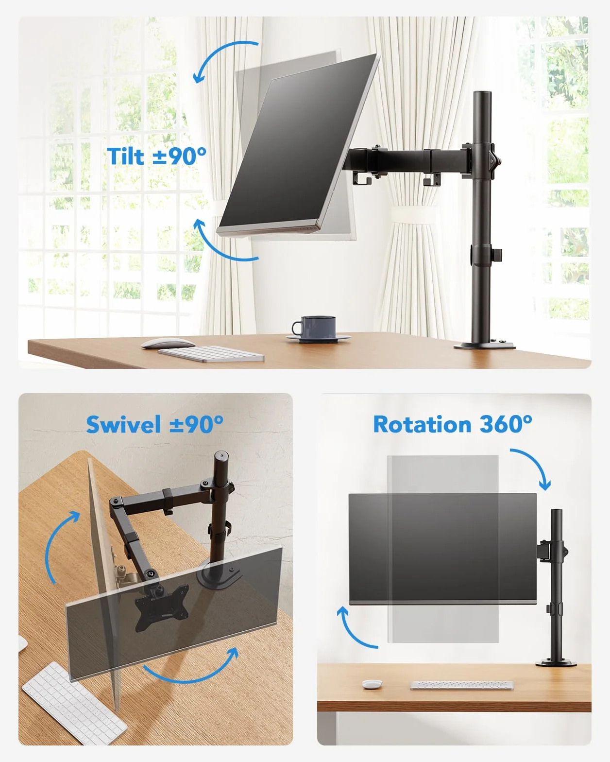 HUANUO Support de Moniteur 13-32 Pouces, Bras Articulé avec Réglage Hauteur, Inclinaison, Pivotement, Rotation, VESA 75/100 mm