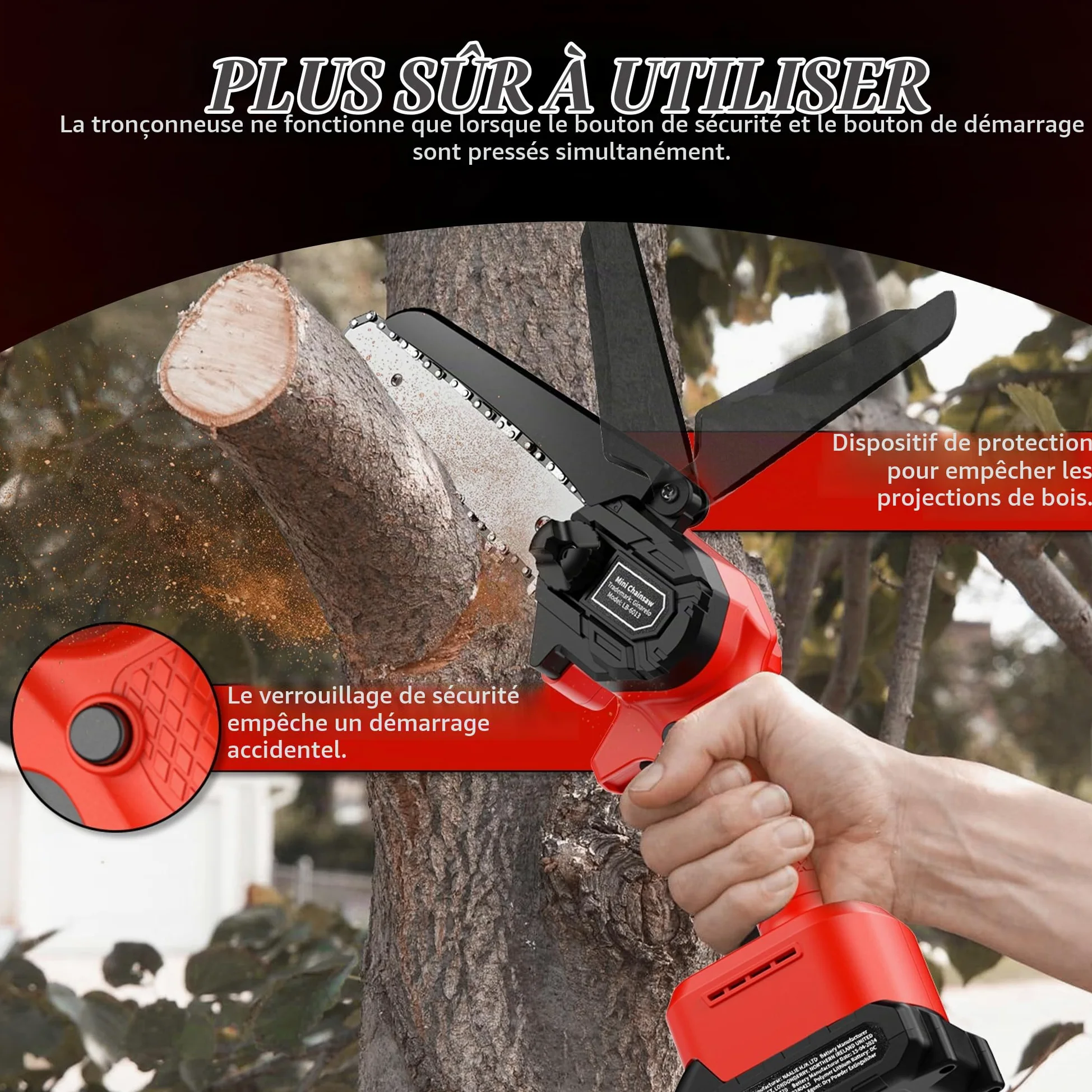 Tronçonneuse sur Batterie Mini - 6 Pouces Coupe Branche Ãlectrique Scie Sans Fil petite Elageuse Chainsaw avec 2 Batteries 2 Chaines 800W l'Élagage le Jardin Cour Bois jardinage