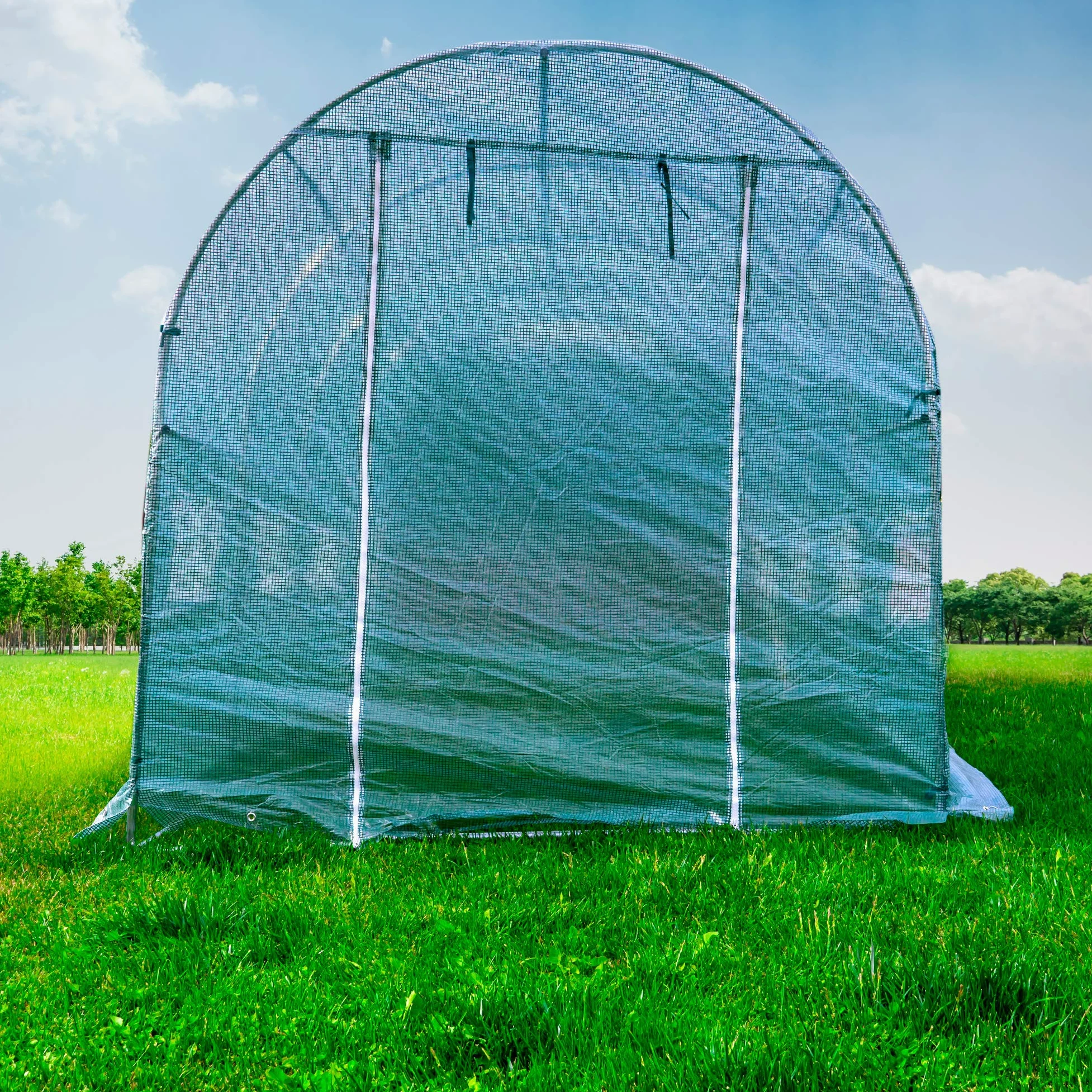 PNI Serre de Jardin SG500 Taille 457 * 210 * 210 cm, Structure en Acier Massif, fenêtres avec moustiquaires, Fermeture à glissière