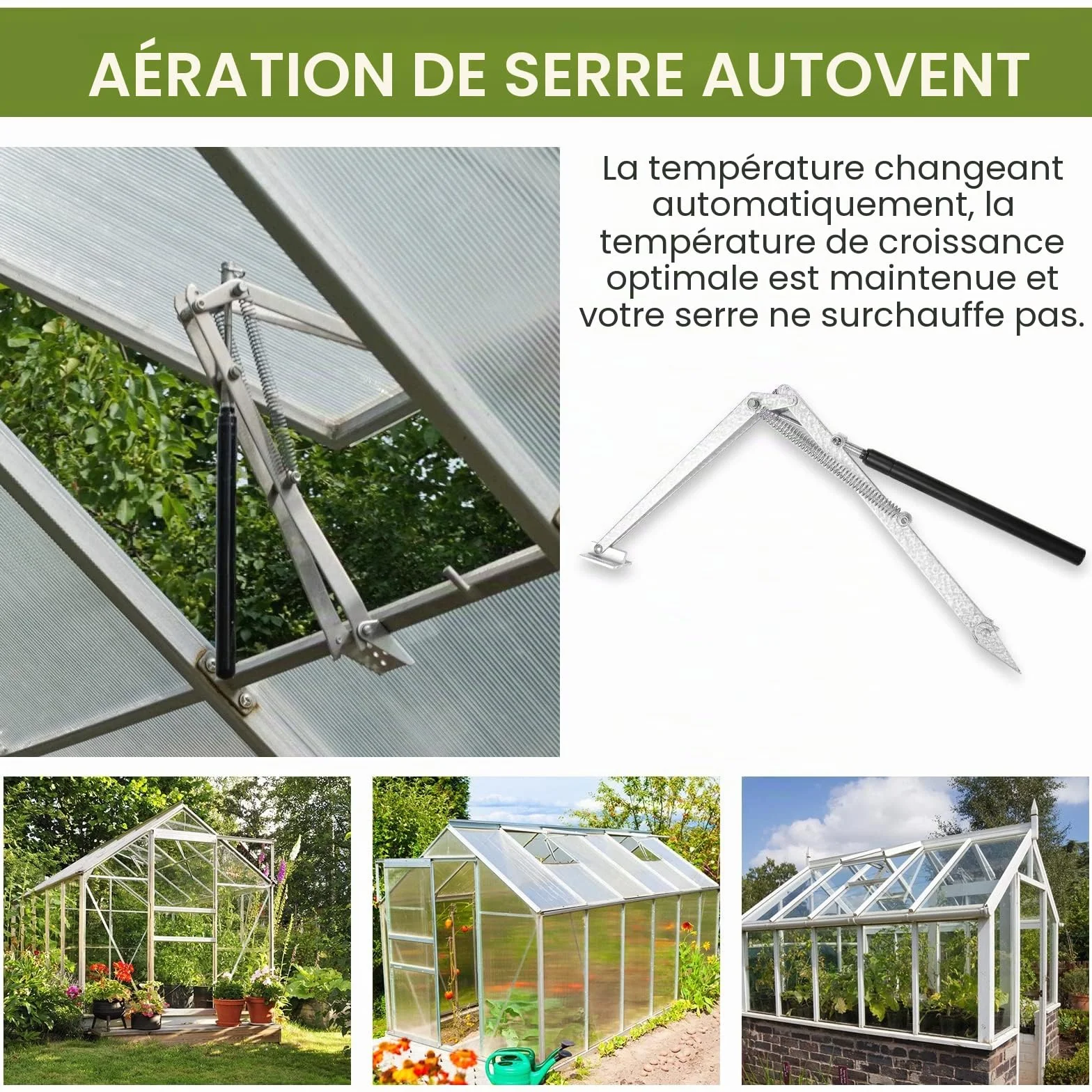 Ouvre-fenêtre automatique pour serre 14 kg 45 cm