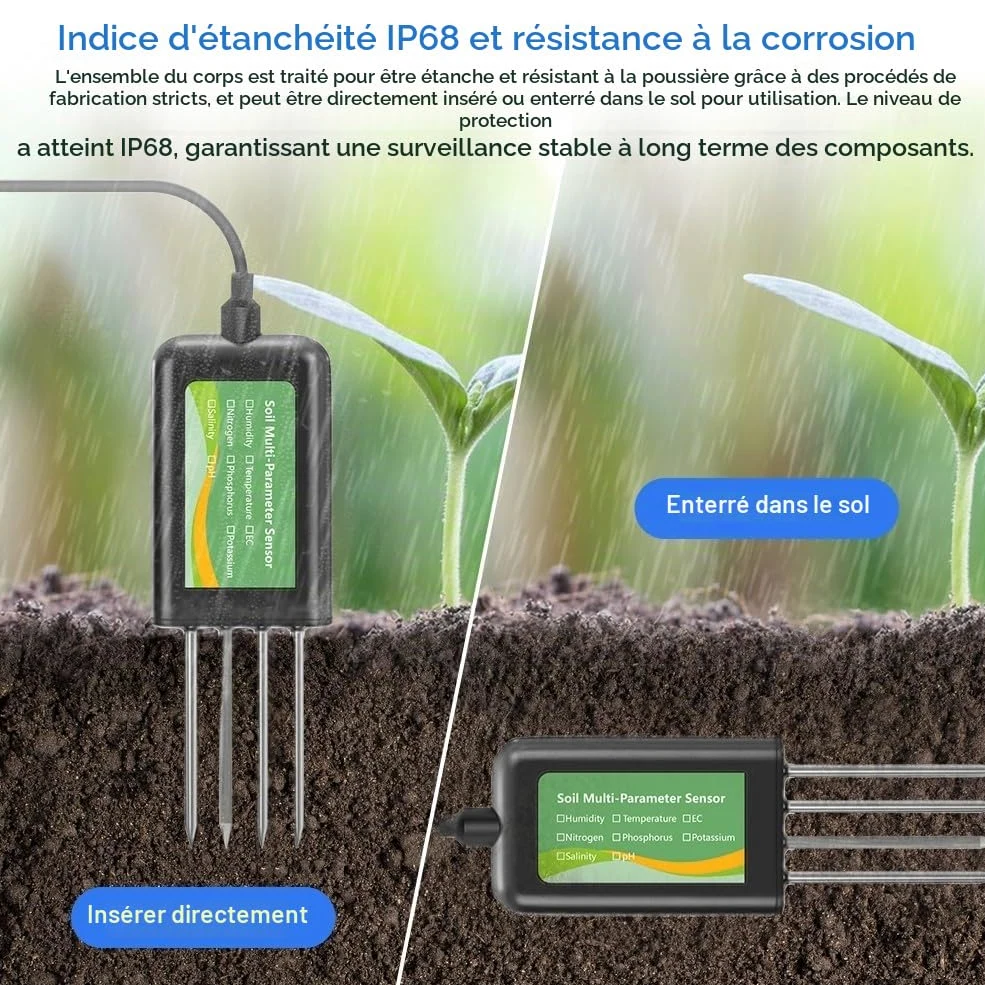 Testeur de sol USB 8 en 1, capteur de sol, testeur numérique des sols avec analyse du pH, de la température, de l'humidité et des nutriments NPK