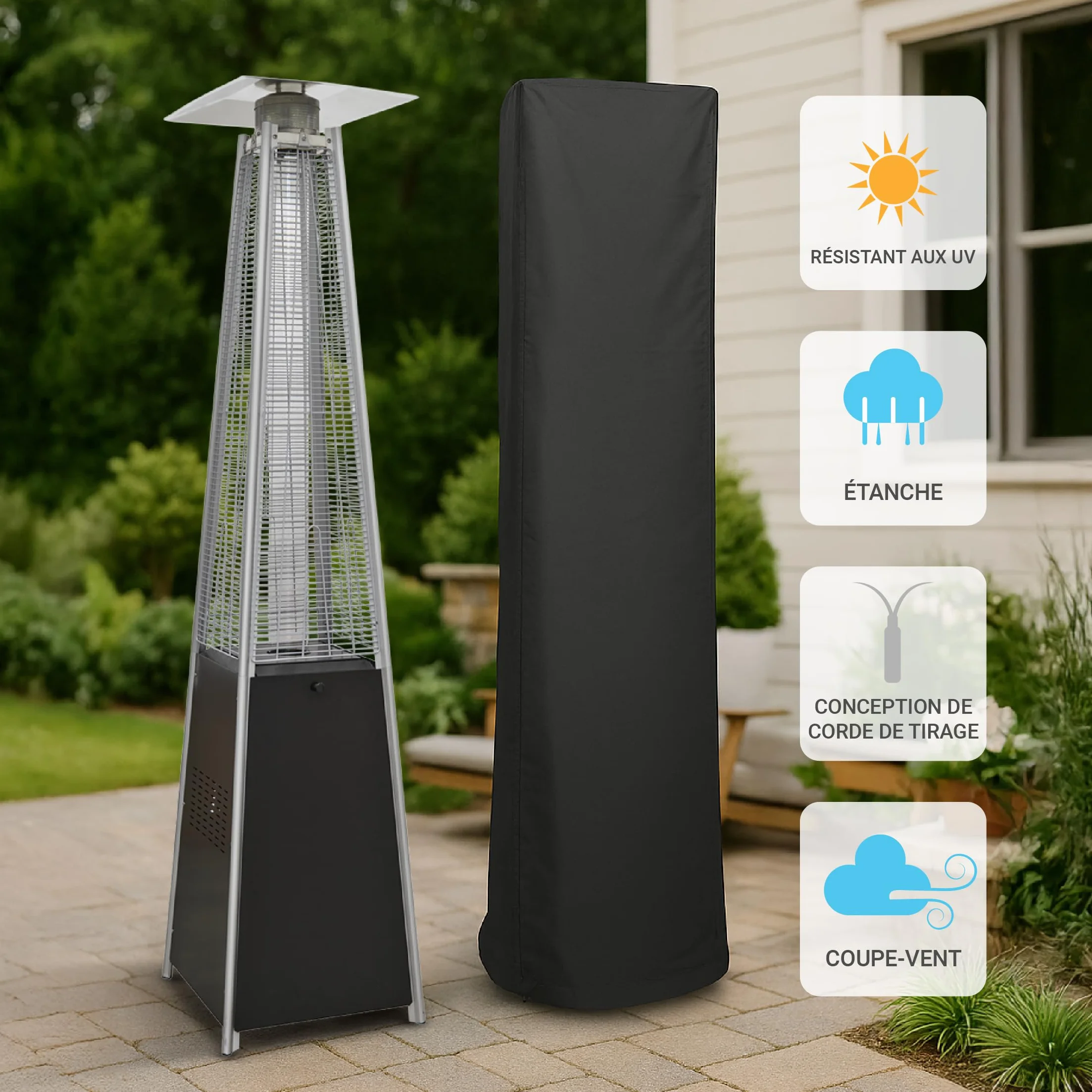 BU-KO Chauffage au Gaz Pyramide 13kW Acier Inoxydable Extérieur Jardin
