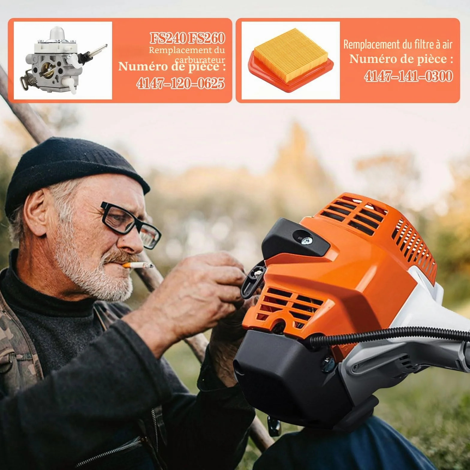 Kit carburateur 4147-120-0625 pour Stihl FS240 FS260C avec filtre à air 4147 141 0300