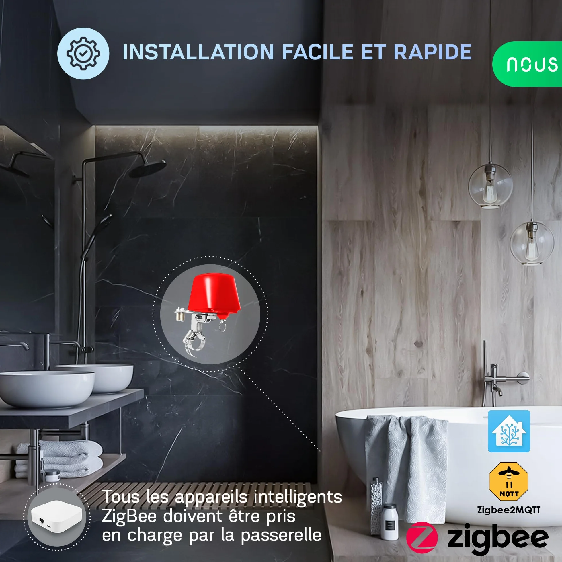 NOUS LZ3 Vanne d'eau ZigBee Compatible Google Assistant Alexa Tuya Smart Life Programmateur Irrigation