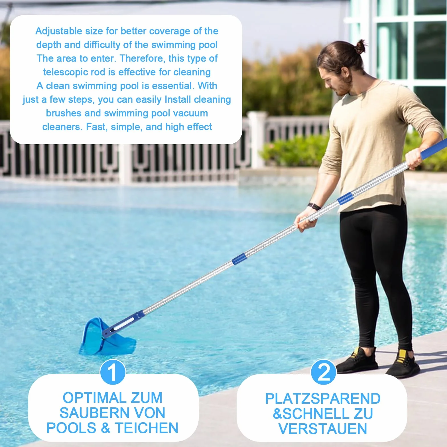 Barre télescopique en aluminium pour piscine 1,1 m 3 pièces argenté