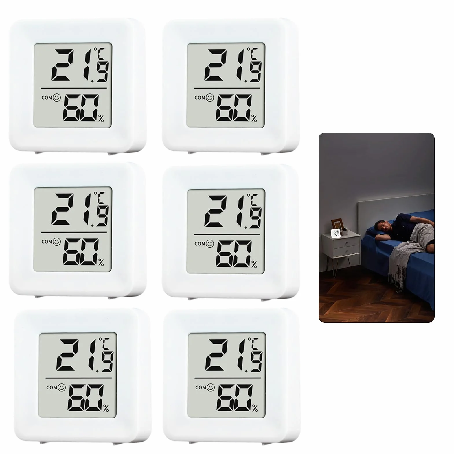 Thermomètre Hygromètre Intérieur Digital -10°C à 70°C Haute Précision 6 Pièces