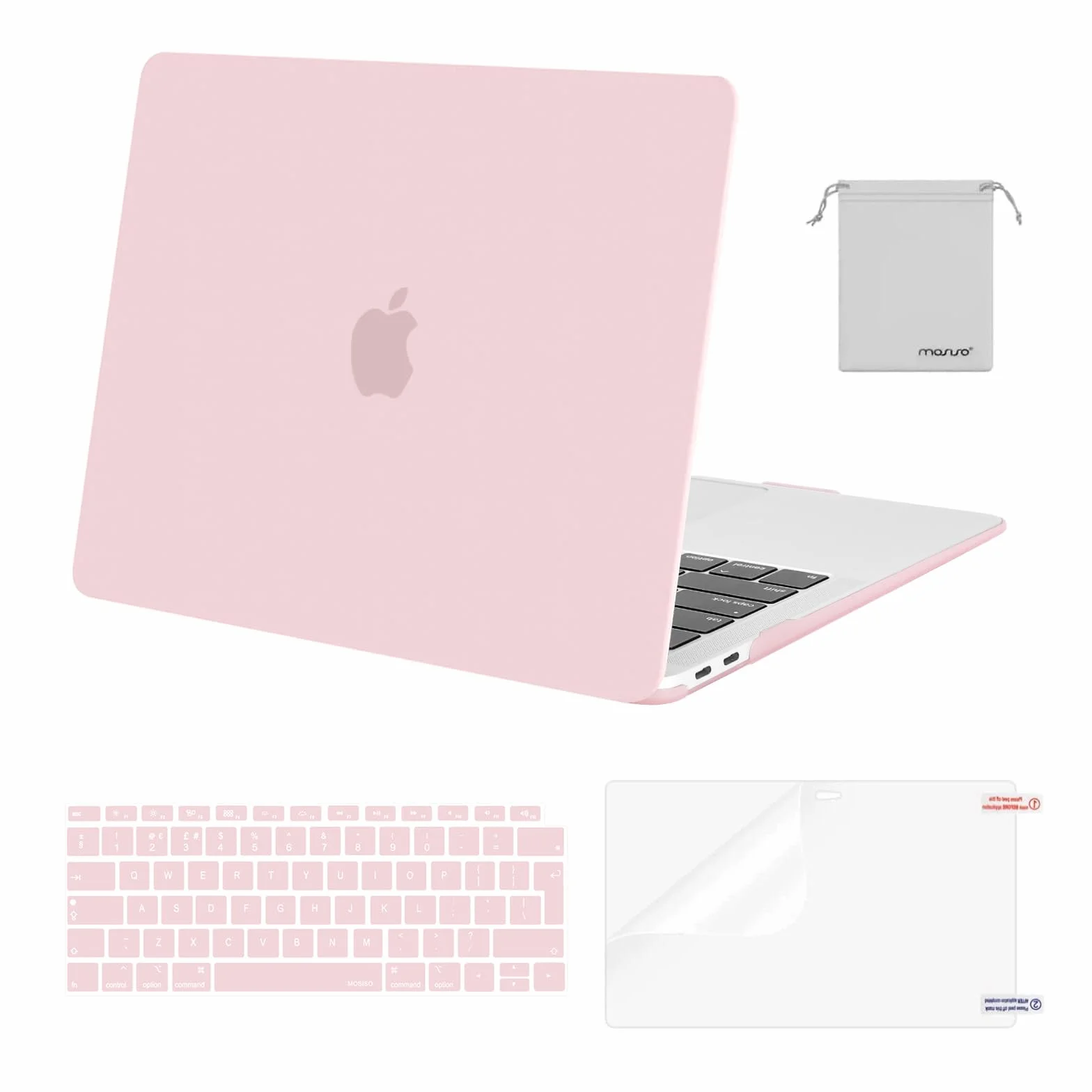 MOSISO Coque MacBook Air 13 Pouces M1 A2337 A2179 A1932 Rigide Housse Clavier Film Écran Sac Rangement Quartz Rose