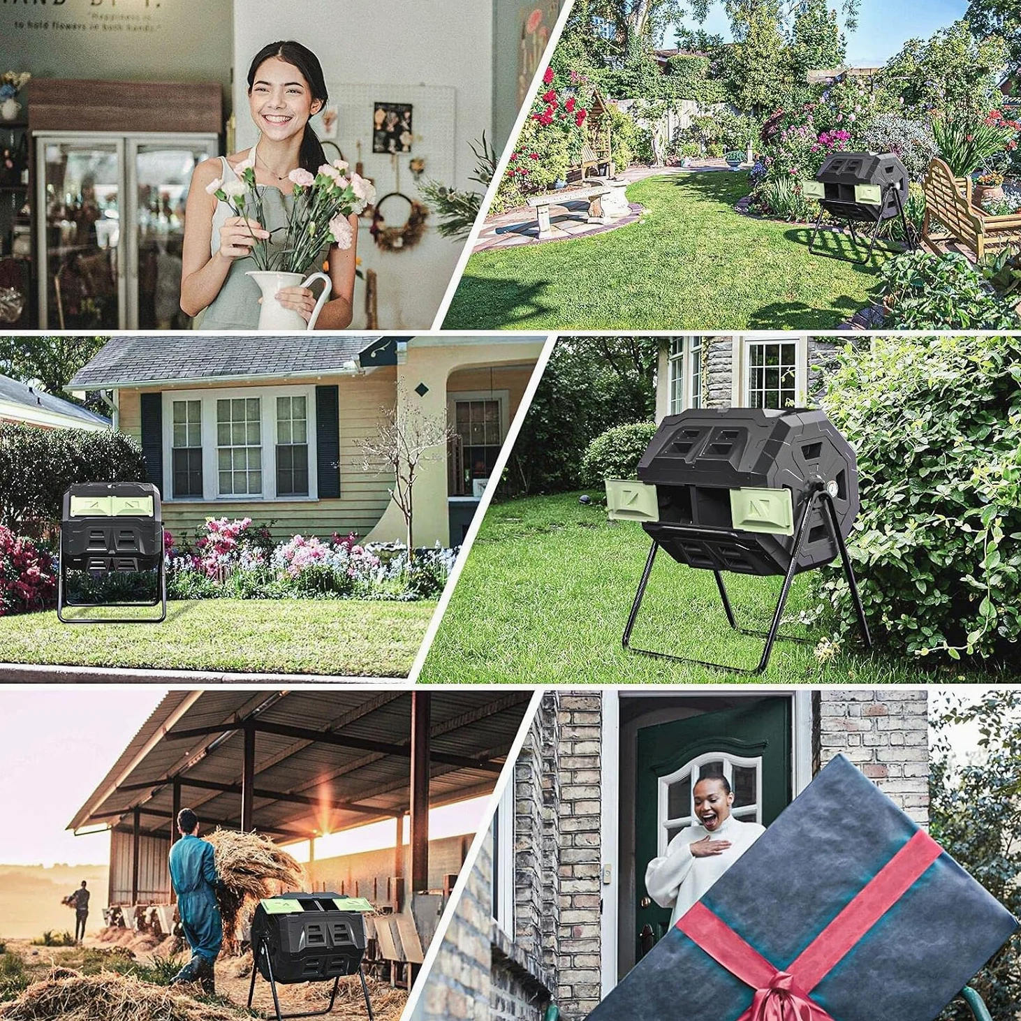 Composteur amélioré de 160 l avec thermomètre à compost – Bac à compost de jardin à double chambre (vert)