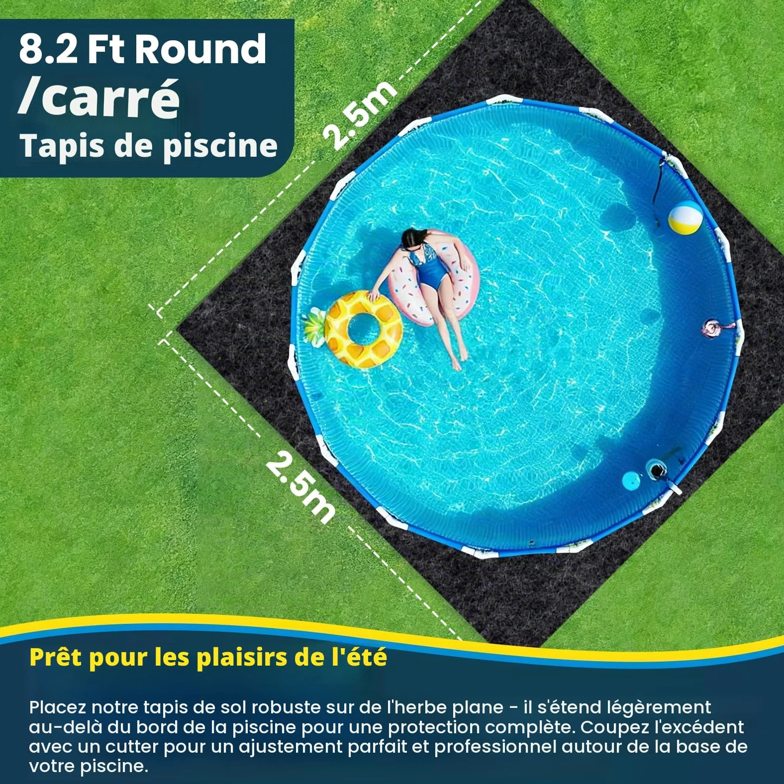Tapis de Sol pour Piscine Hors Sol 2.5m - Géotextile Extra-Épais 300g/m² avec Film PE - Protection Anti-Perforation - Tapis sous Piscine Antidérapant - Installation Facile pour Spa et Jacuzzi