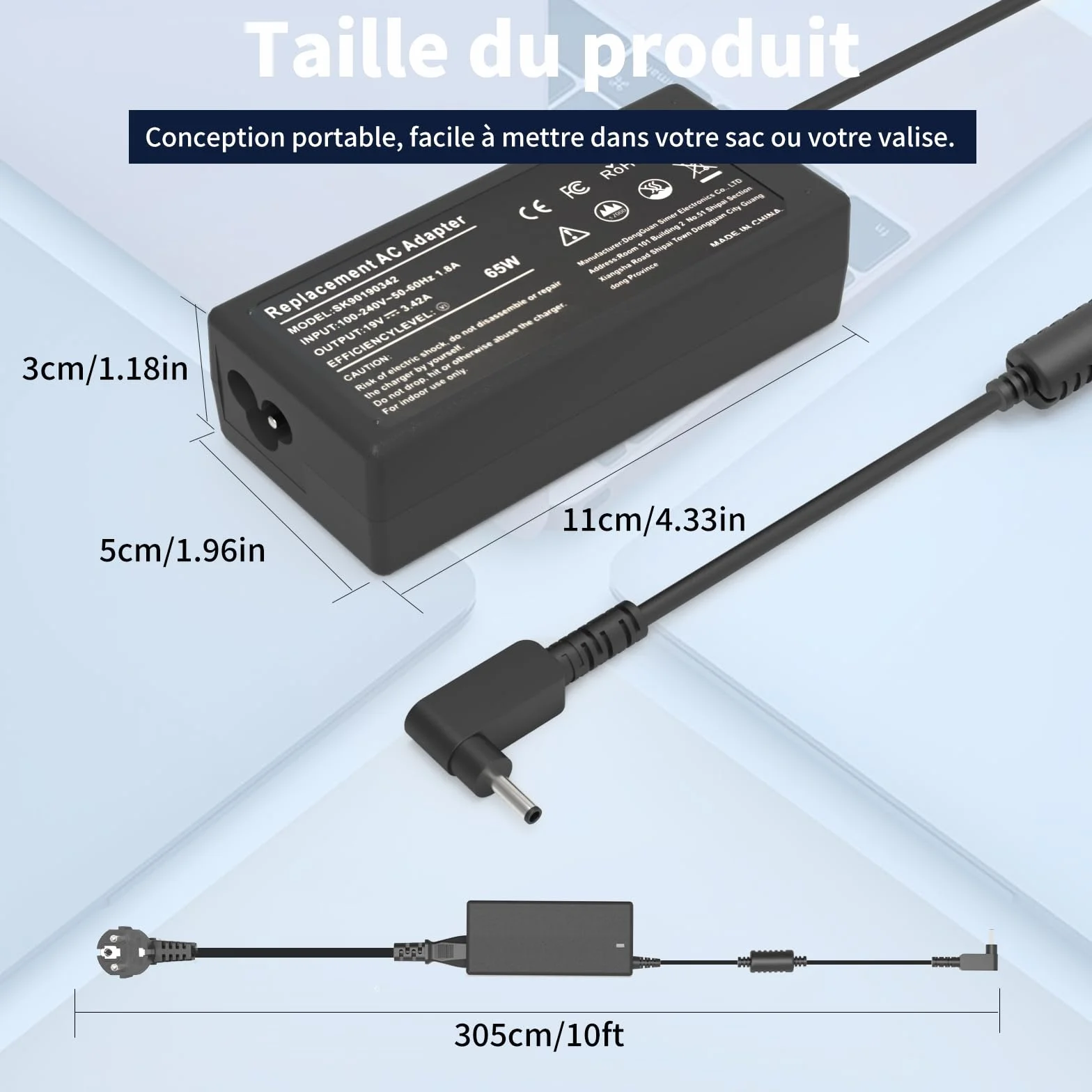 Chargeur Ordinateur Portable 65W pour Acer Aspire 3 5 15 A315 A515-44 A515-45 A515-46 A515-54 A515-55 A515-56 N20C5 N15Q8 N15Q9 N16P1 Swift Spin 5 3 1 Chromebook 11 14 15 CB3 CB5 C738T C740