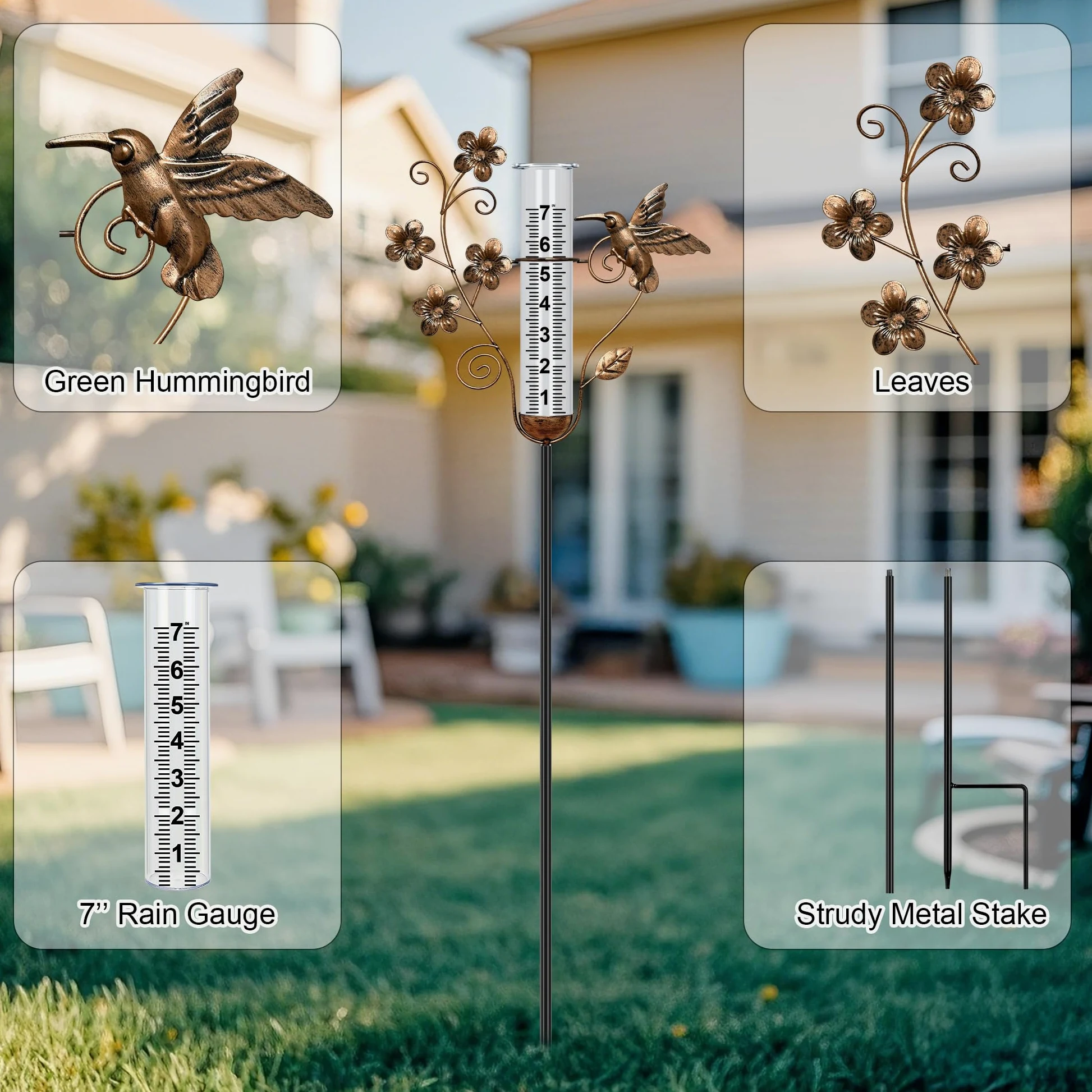 Pluviomètre d'extérieur – Grand colibri décoratif en forme de colibri en métal pour décoration de jardin et cour - 88,9 cm