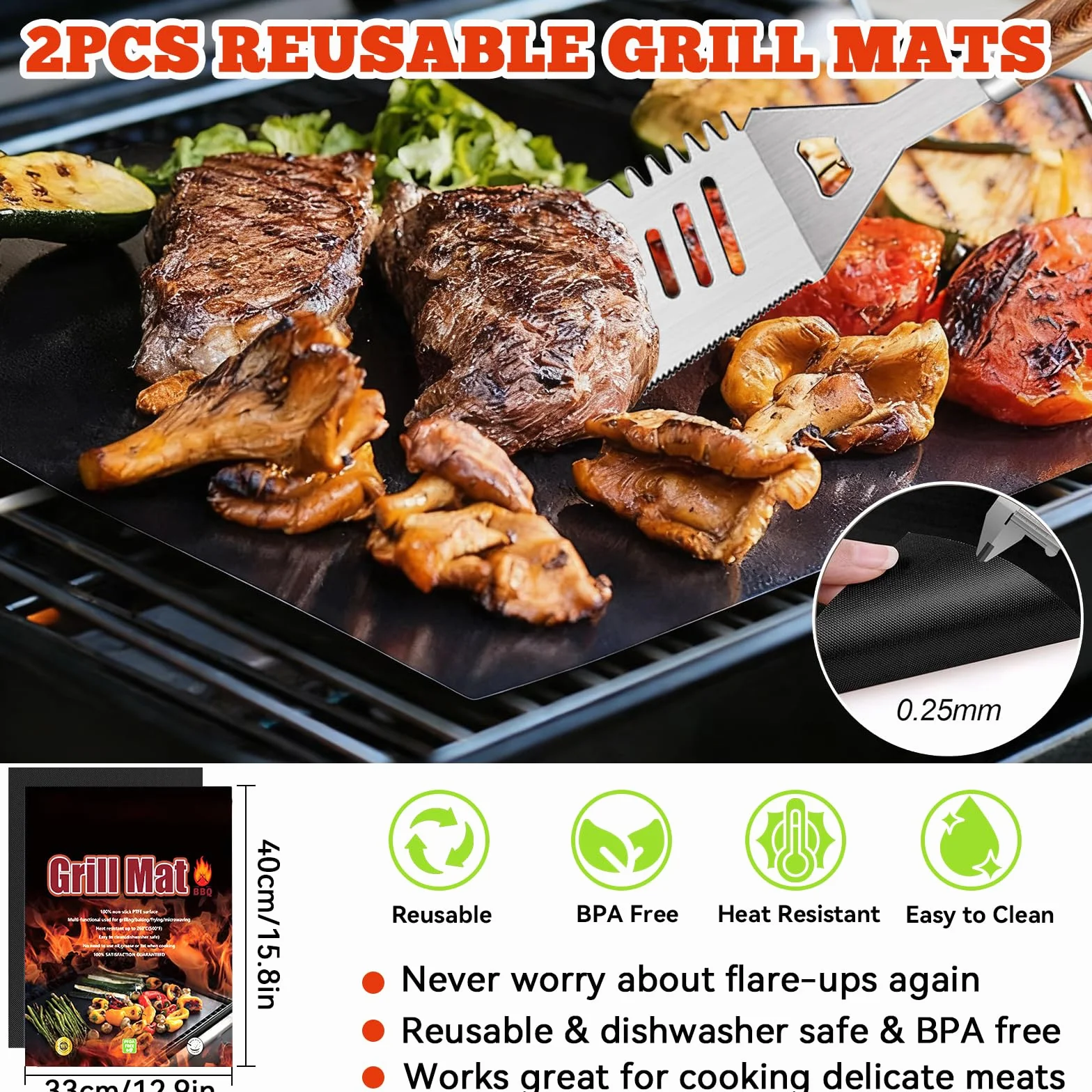 Kit Barbecue 34 Pièces, Ustensiles en Acier Inoxydable, avec Sac de Rangement et Tapis de Cuisson