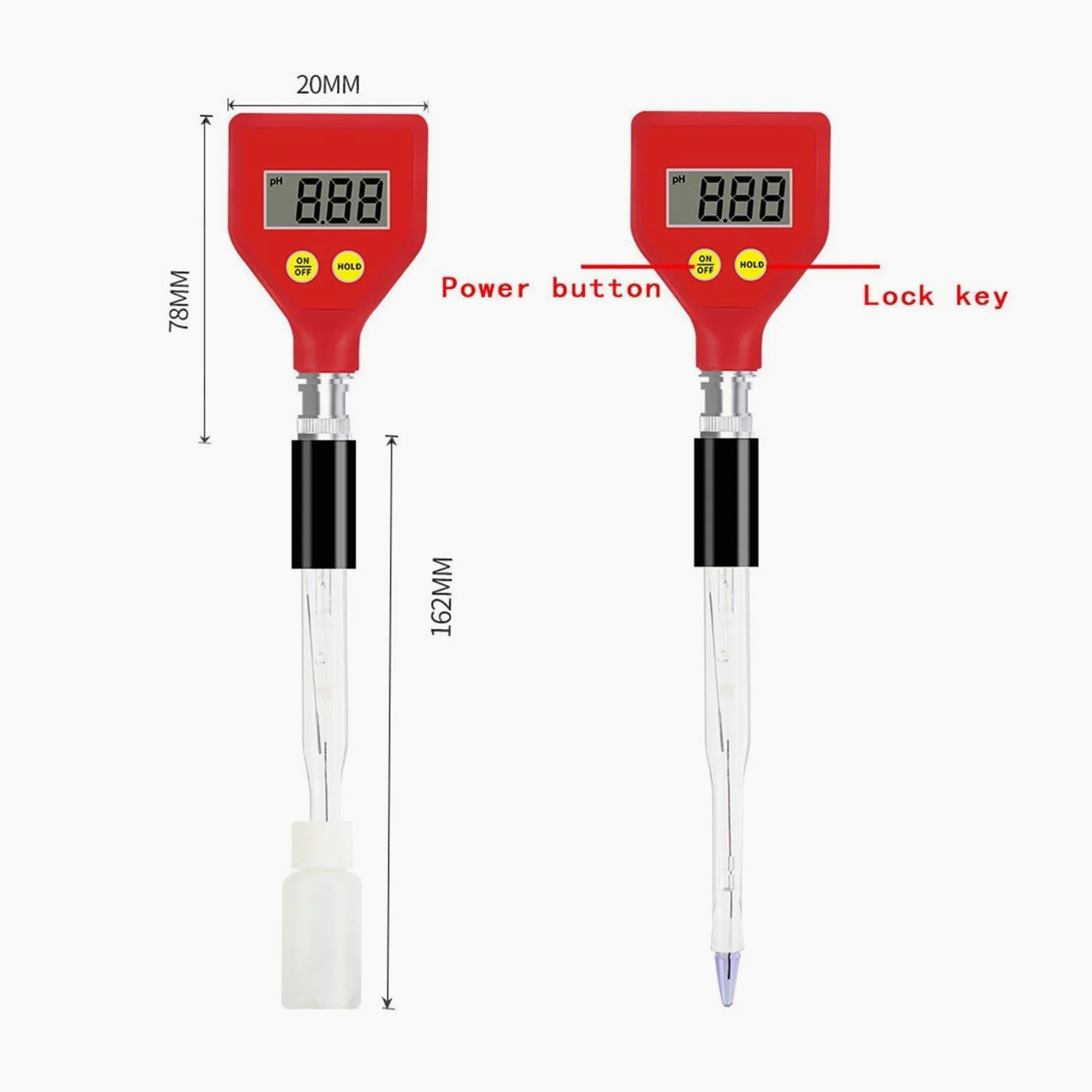 Testeur de pH portable PH-98108, électrode en verre, détecteur de qualité de l'eau for aquarium, eau, nourriture, froma, lait, sol