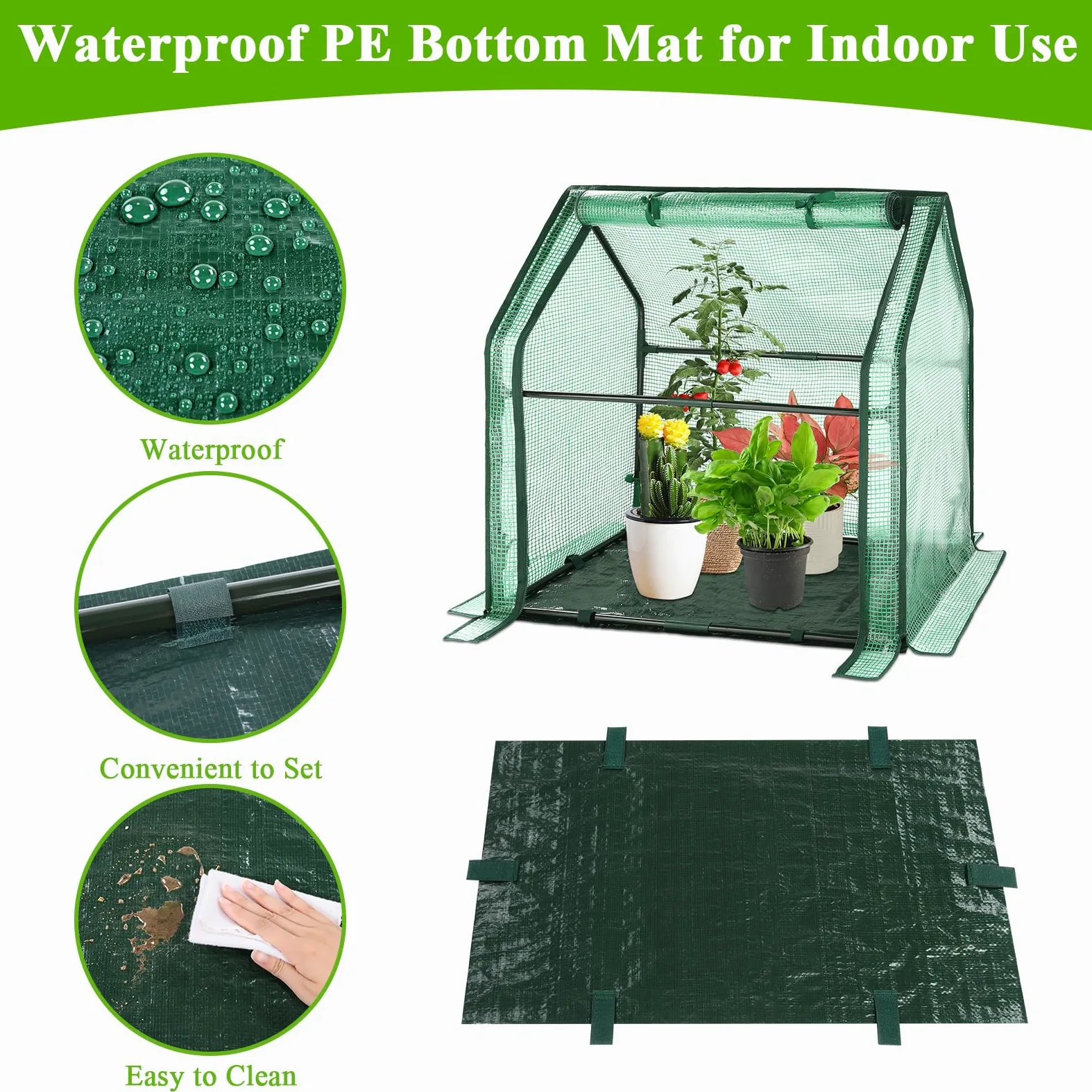 U'Artlines Mini Serre Portable avec Coussinet imperméable 91,4 x 45,7 x 83,3 cm, Tente pour Jardin, Petites Plantes, intérieur et extérieur, Vert PE