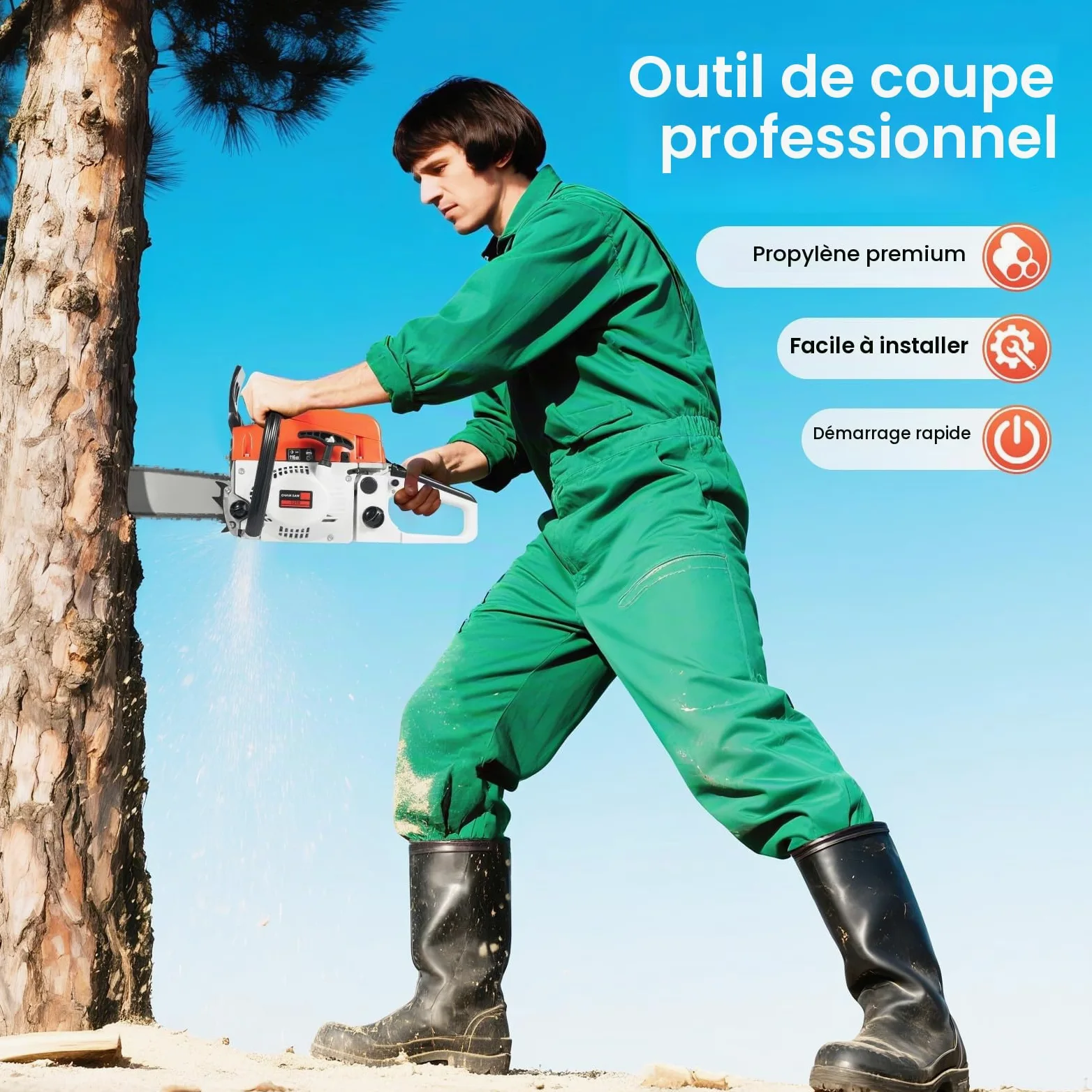 Tronçonneuse Thermique 52cc, moteur 2 temps, 2.0kw Monocylindre | Longueur de la lame de scie 51 cm, refroidi par air,Scie à chaîne à essence pour Coupe de Bois
