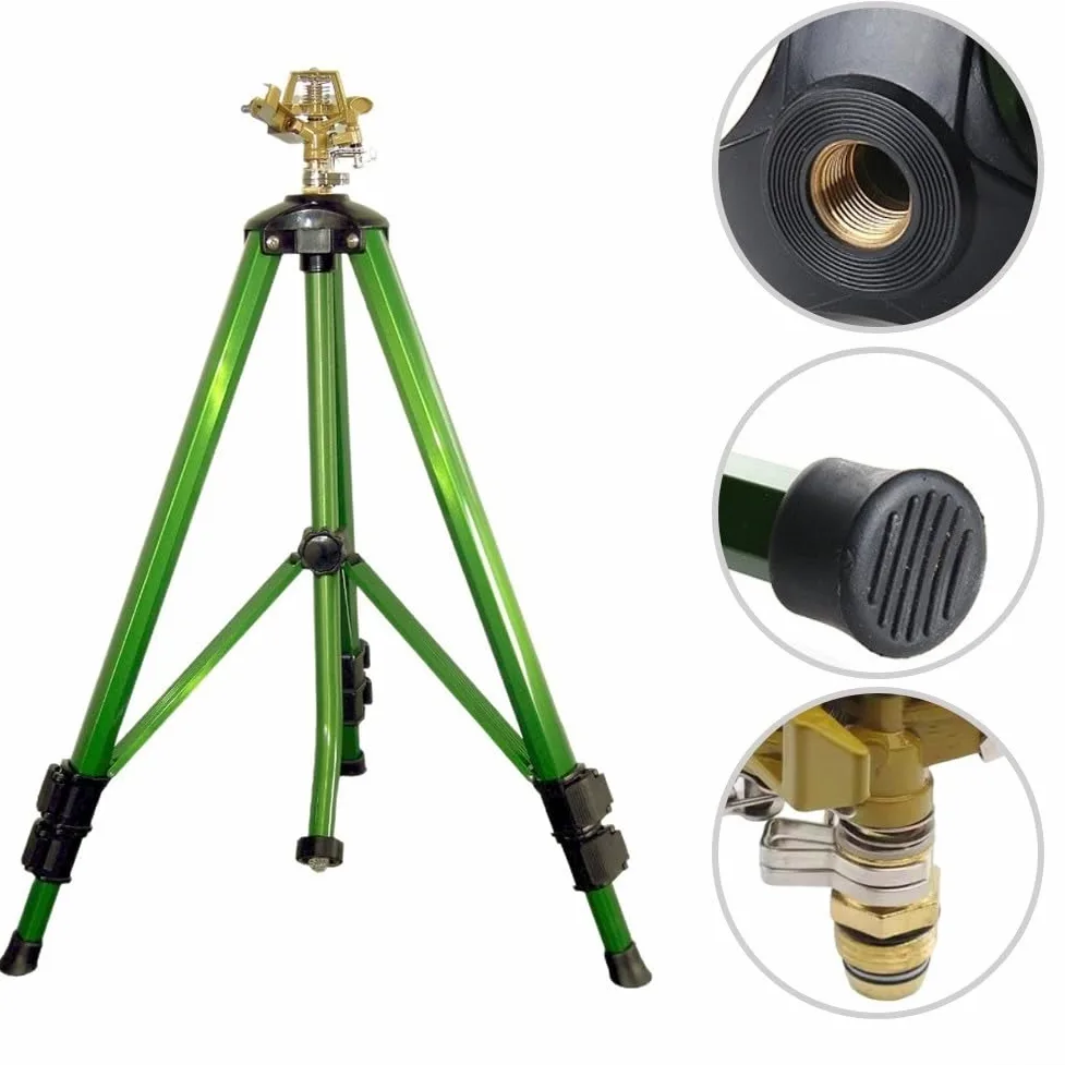 Arroseur de jardin réglable, trépied robuste, tête d'arrosage en alliage d'aluminium, rotation à 360 degrés, grand système d'arrosage de pelouse,