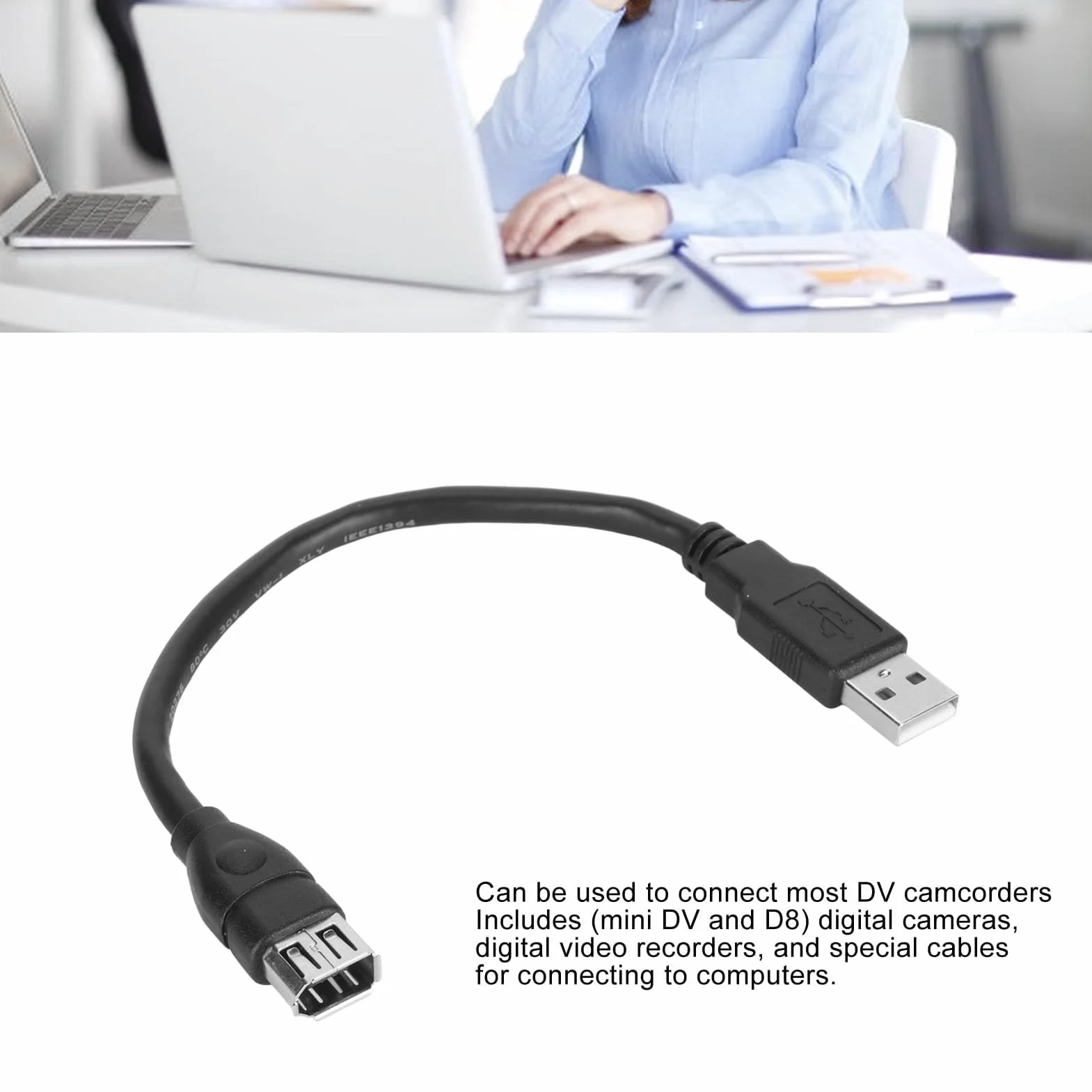 Câble Adaptateur USB Firewire 6 Pin vers USB pour Caméscopes DV Caméras Numériques PVC