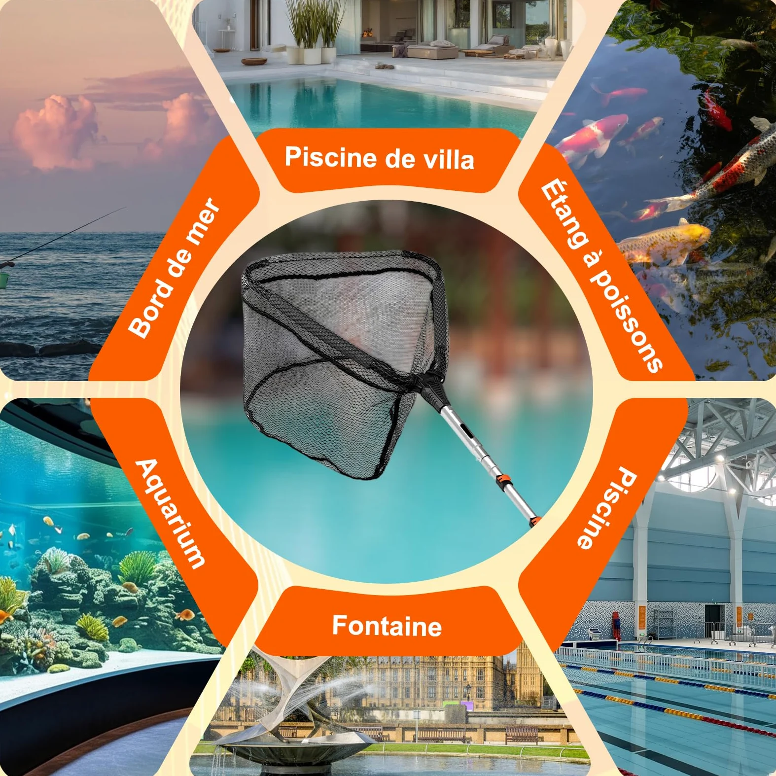 SISIUPASSIE ‌4,8m Epuisette Piscine Surface avec Manche Telescopique, ‌Épuisette Piscine Maille Extra Fine‌ pour Nettoyage Piscine, Epuisette pour Piscines Hors-Sol et Enterrées