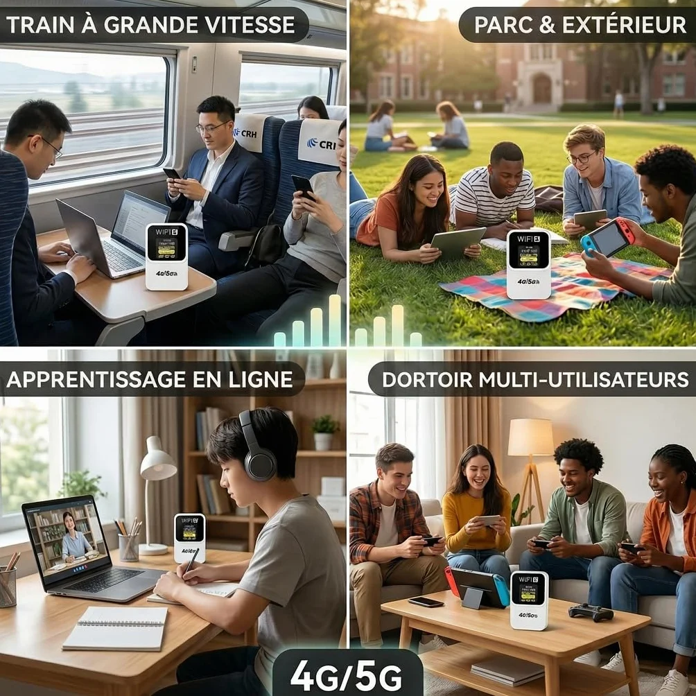 Routeur 5G Portable WiFi 6 Déverrouillé Modem Carte SIM Haut Débit 5G/4G+ 28 Appareils Voyage Télétravail