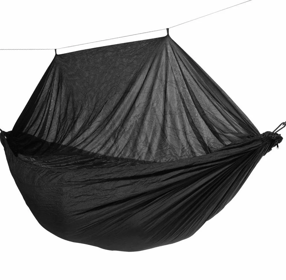 Tropilex Hamac de Camping Randonnée Voyage 1 Personne | Tente Moustiquaire avec Bache & Cordes Capacité 120 kg | Toile Parachute Noire Léger & Imperméable