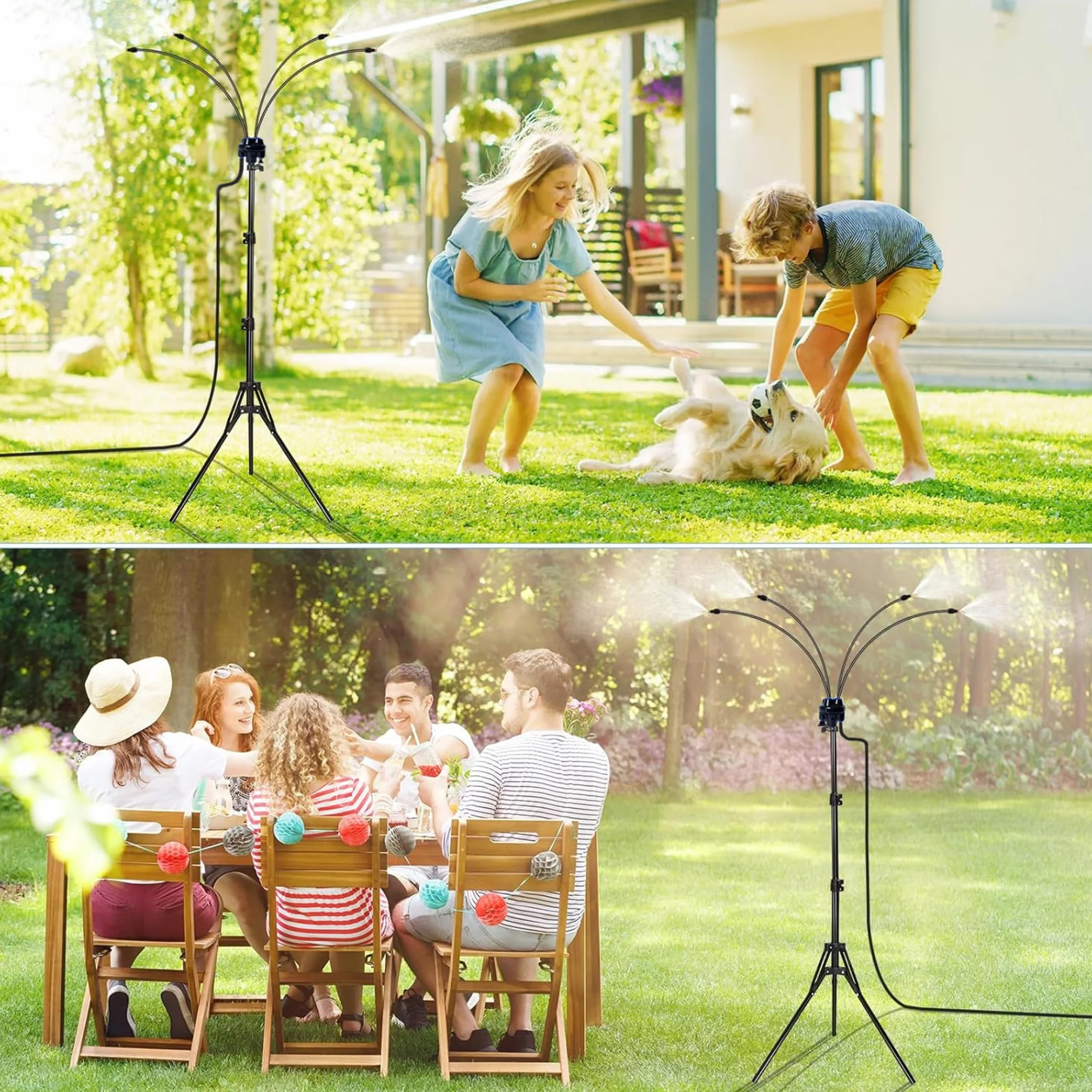 Brumisateur sur Pied pour Terrasse Extérieure avec Diffuseur Rotatif 360° Hauteur Réglable 1,04-1,60m