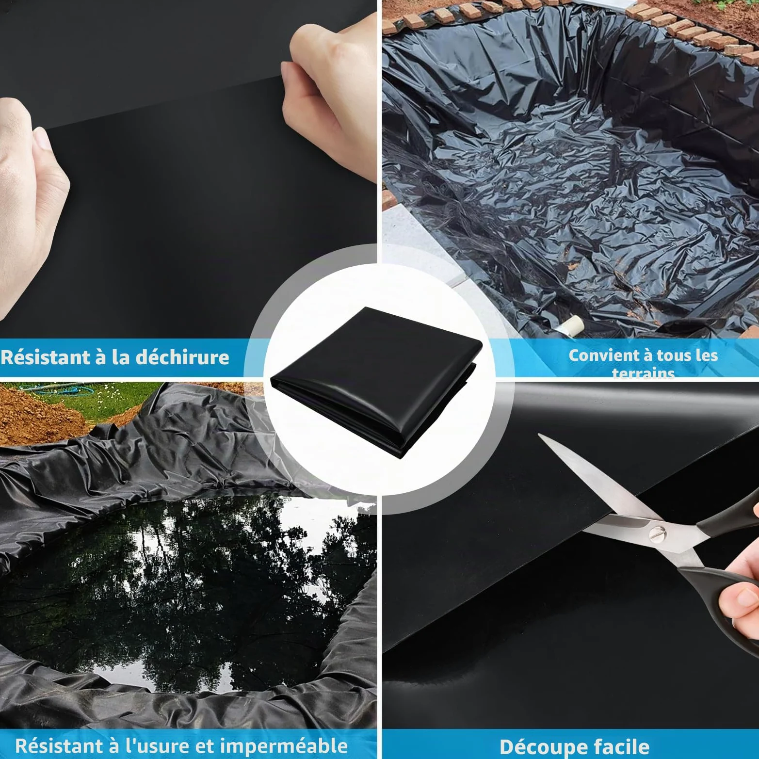 Bâche de Bassin en PVC de qualité supérieure 3x6M, Noire, en PEHD, très résistante, Film d'étanchéité pour Bassin de baignade, bassins à Poissons, fontaines, Jardins Aquatiques et Cascades