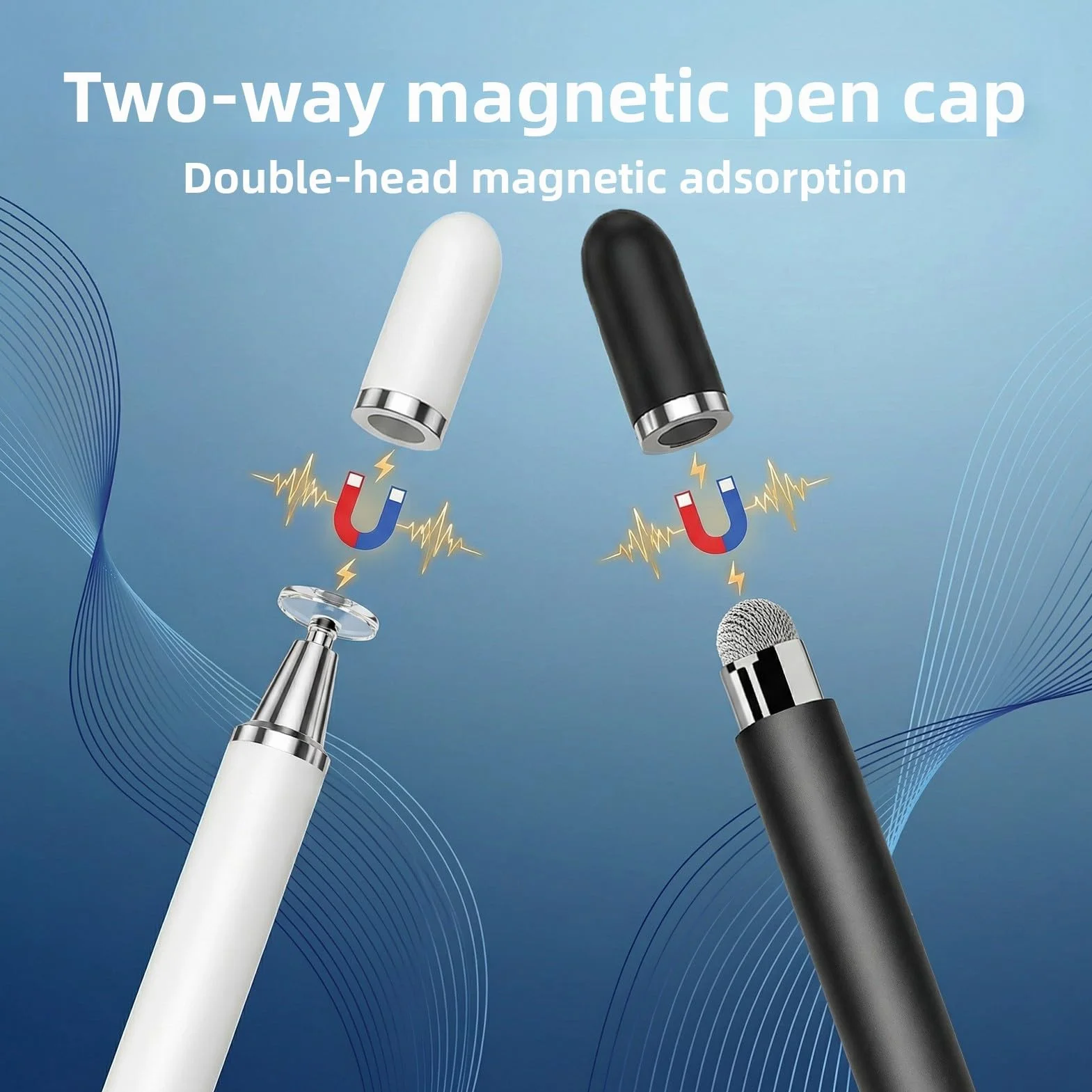 Lot de 2 stylets universels 2 en 1 pour tablette écran tactile, compatible iPad, Samsung, Huawei, blanc/noir