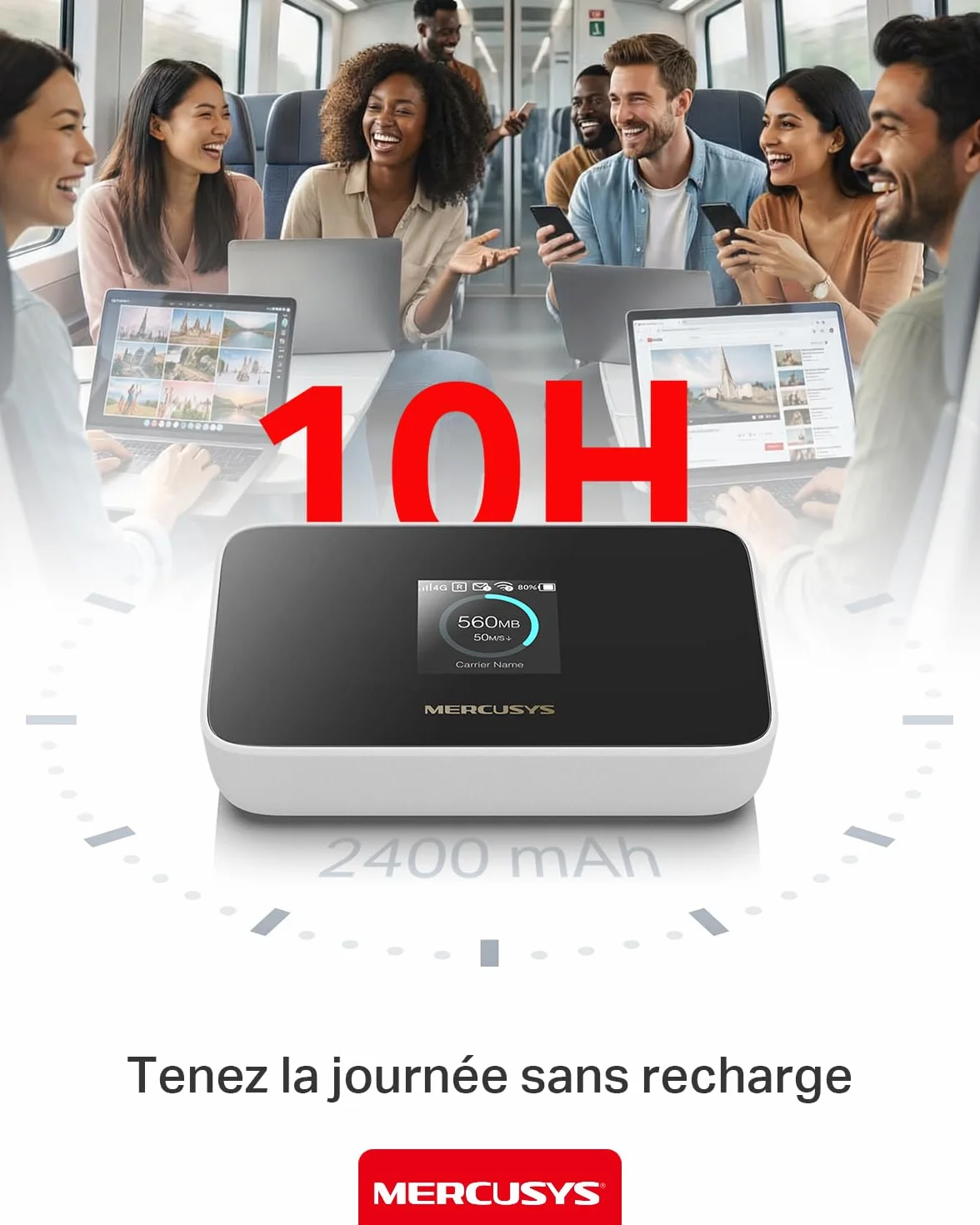 TP-Link MT115 Mercusys Hotspot 4G LTE Mobile Wi-Fi MiFi 6 AX300 Jusqu'à 287 MB/s Pocket WiFi Portable Batterie 2400 mAh Écran LCD Déverrouillé