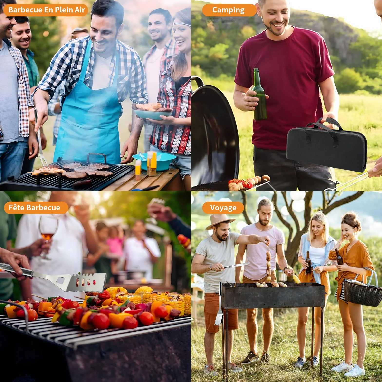Ensemble Ustensiles Barbecue Acier Inoxydable 11 Pièces - Kit Accessoires Grill avec Sac Portable