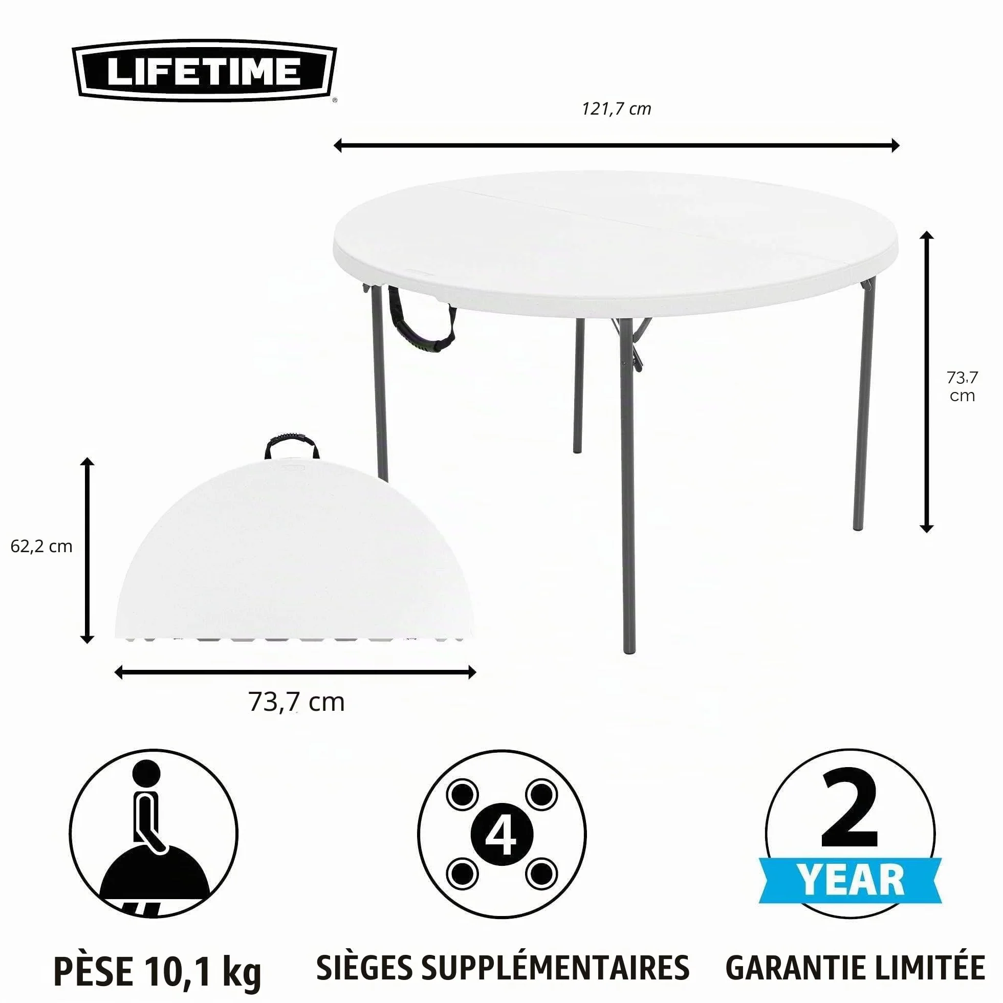 Lifetime Table Ronde Pliante 122 cm