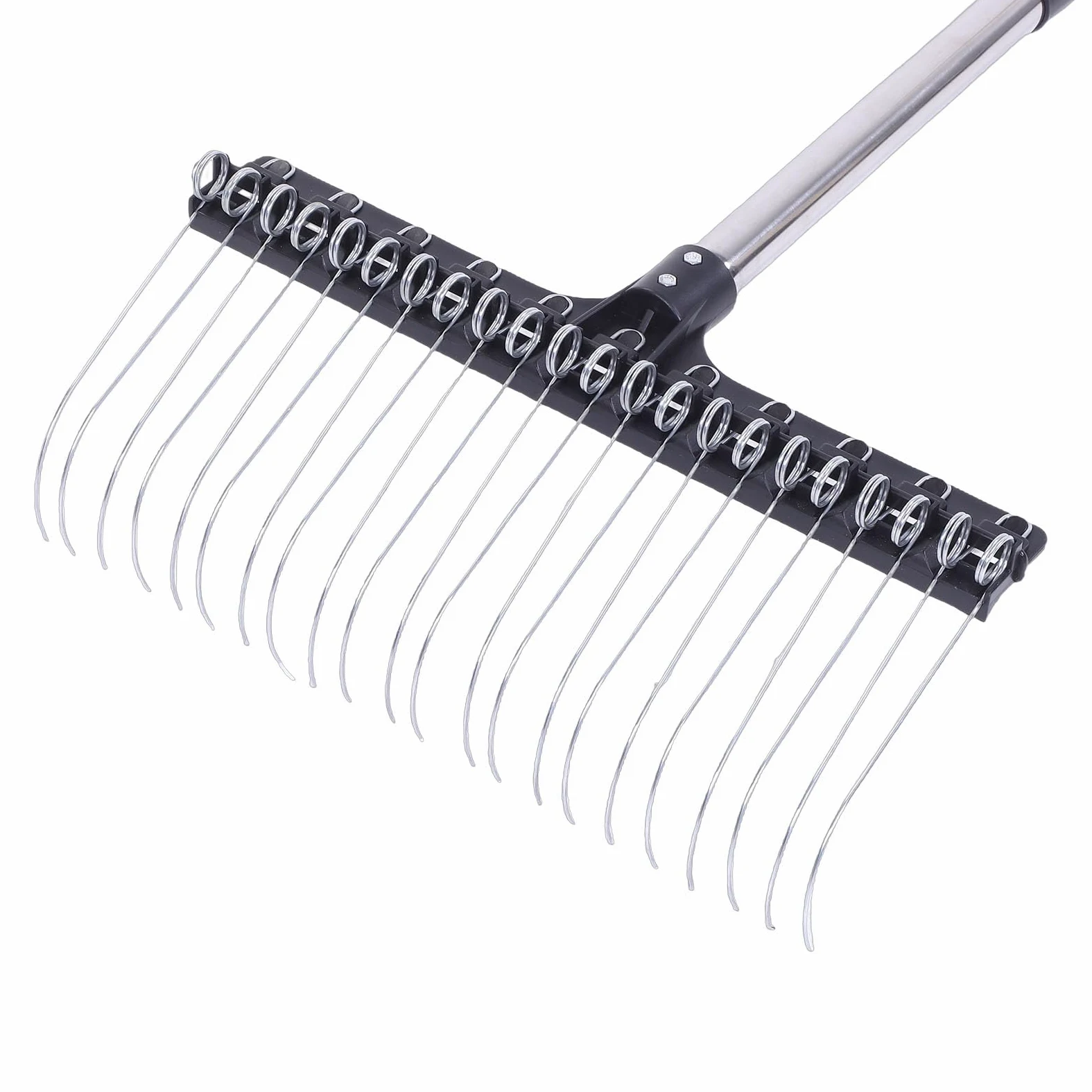 Asixxsix Râteau de Jardin, Robuste 22 Dents, 16,3 Pouces de Large, Râteau à Gazon avec Tête en Plastique ABS, Poignée Réglable de 5,2 Pieds pour Feuilles, Herbes, Déchets, Mauvaises Herbes