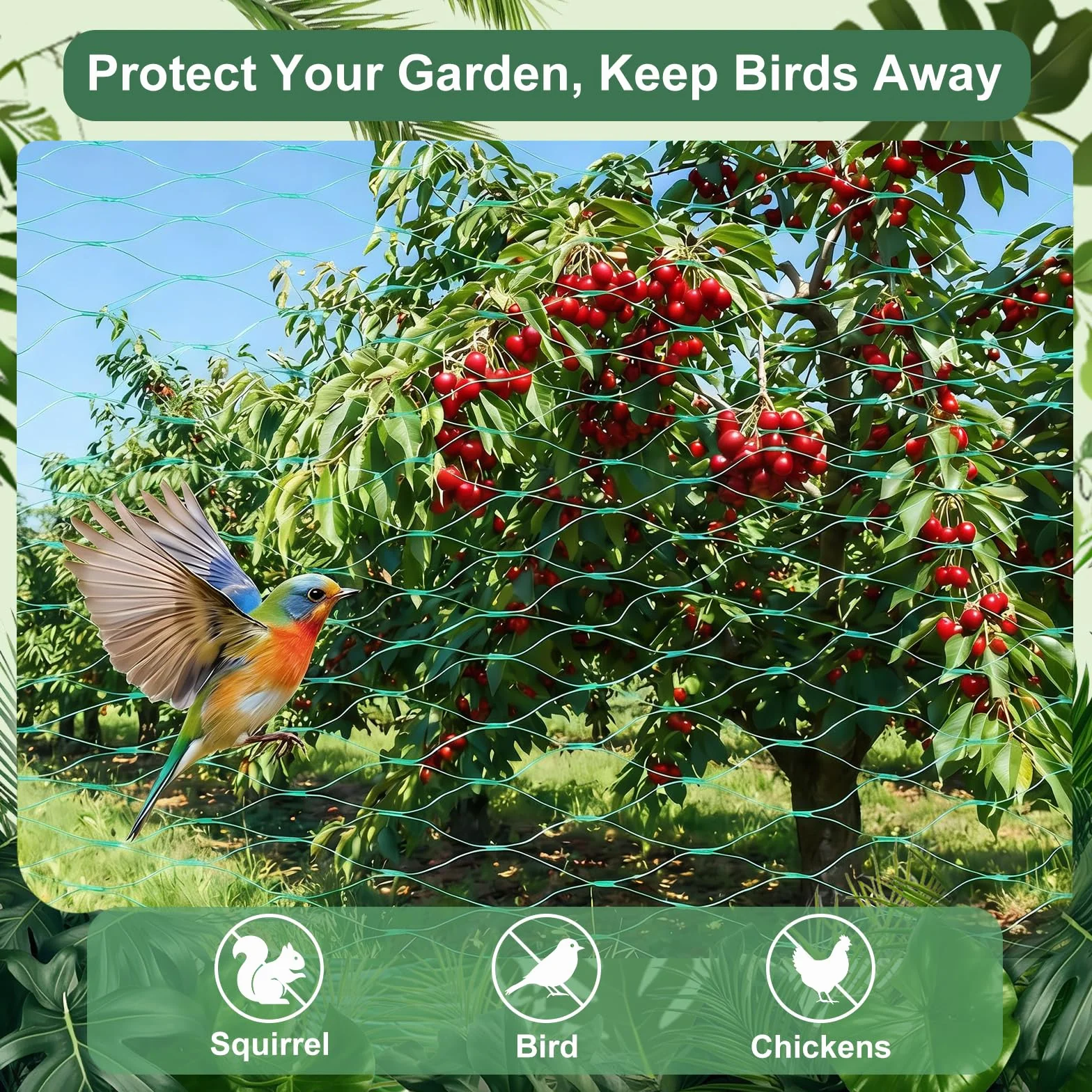 Filet Anti Oiseaux Vert 4 x 6 M Filet de Protection pour Plantes Potagers Arbres Fruitiers