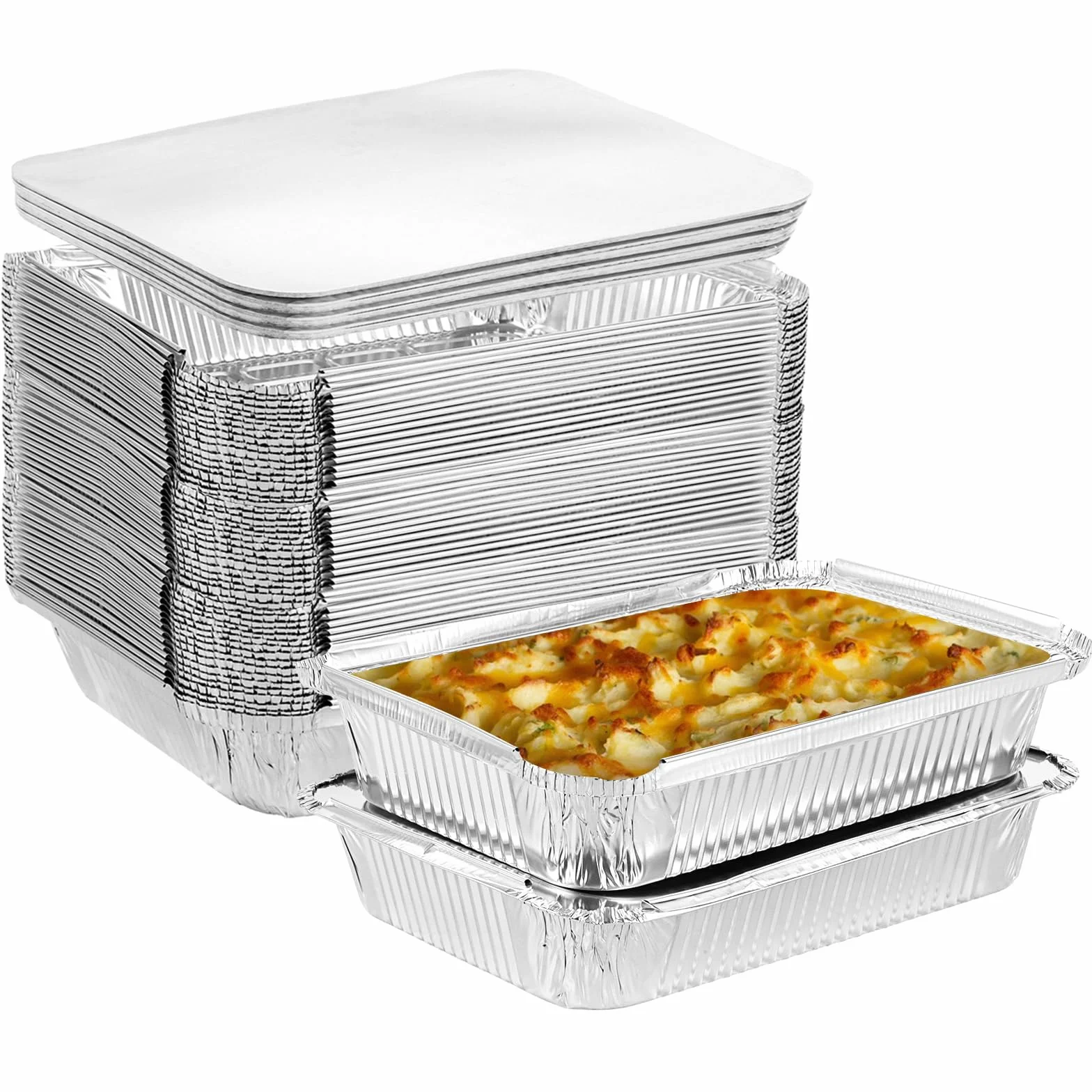 Barquettes en aluminium jetables avec couvercle 23 x 17 x 5 cm Lot de 50