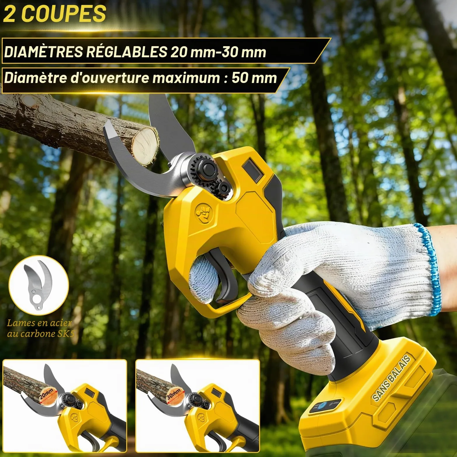 Mini Tronconneuse avec Perche 8 Pouces & Secateur Electrique 28 mm | Telescopique, pour Dewalt 18 V, 20 V batterie, 4 en 1 Élagueuse sur Perche, Portée Maximale 4,5 m