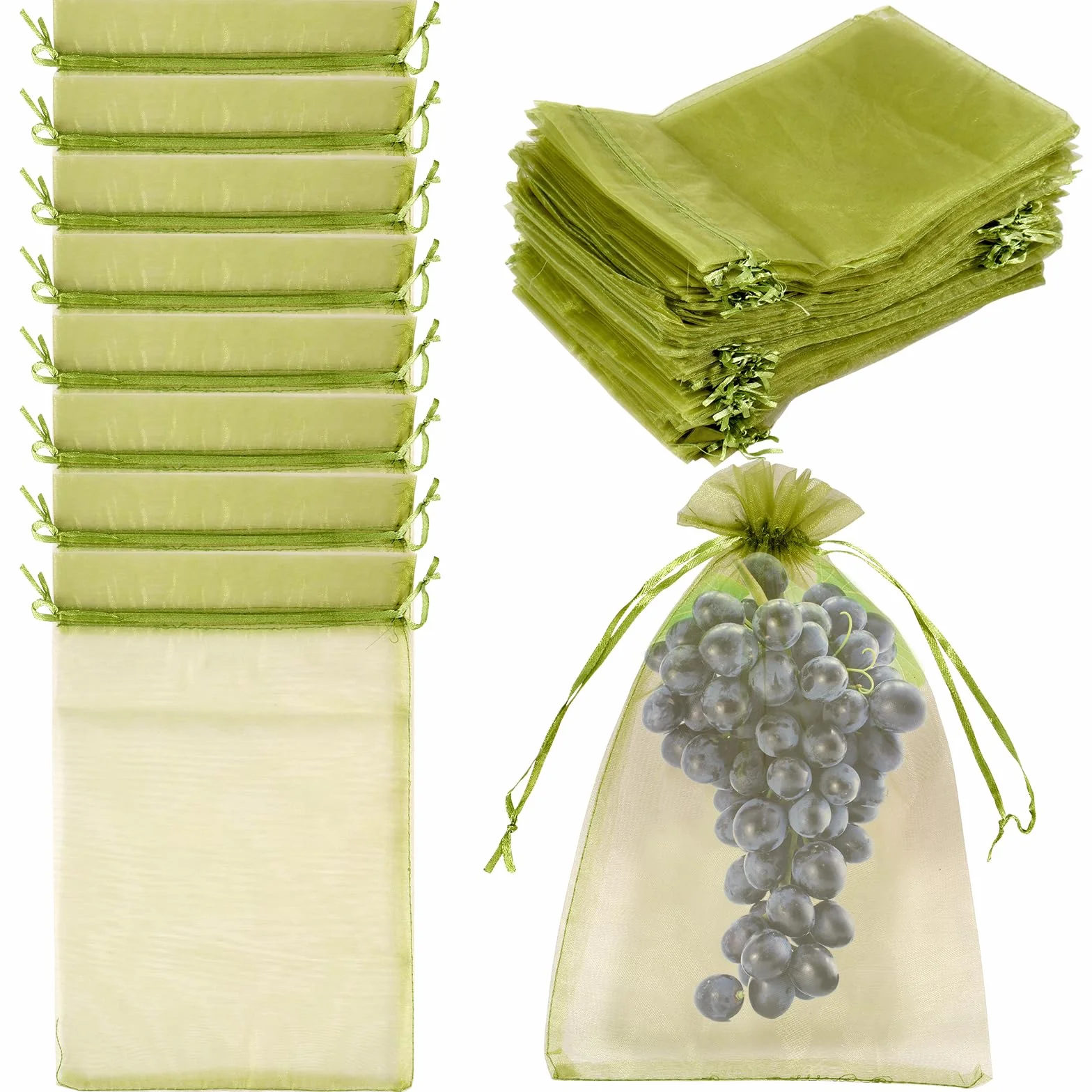 Sacs de protection pour raisins avec cordon de serrage 100 pièces - Réutilisables et respirants pour fruits (23 x 17 cm)