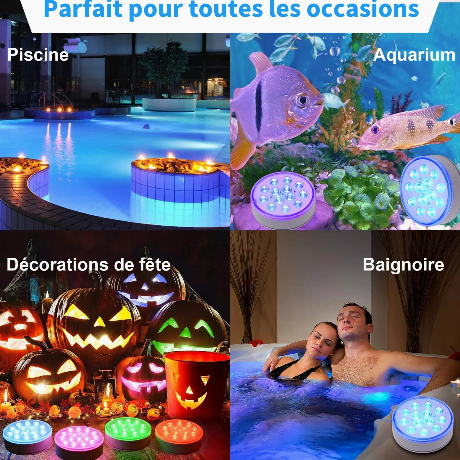Czemo Lumière LED Submersible Rechargeable avec Télécommande Étanche IP68 Étanches pour Aquariums, Baignoire, Étangs (Multicolore-4 pièces)