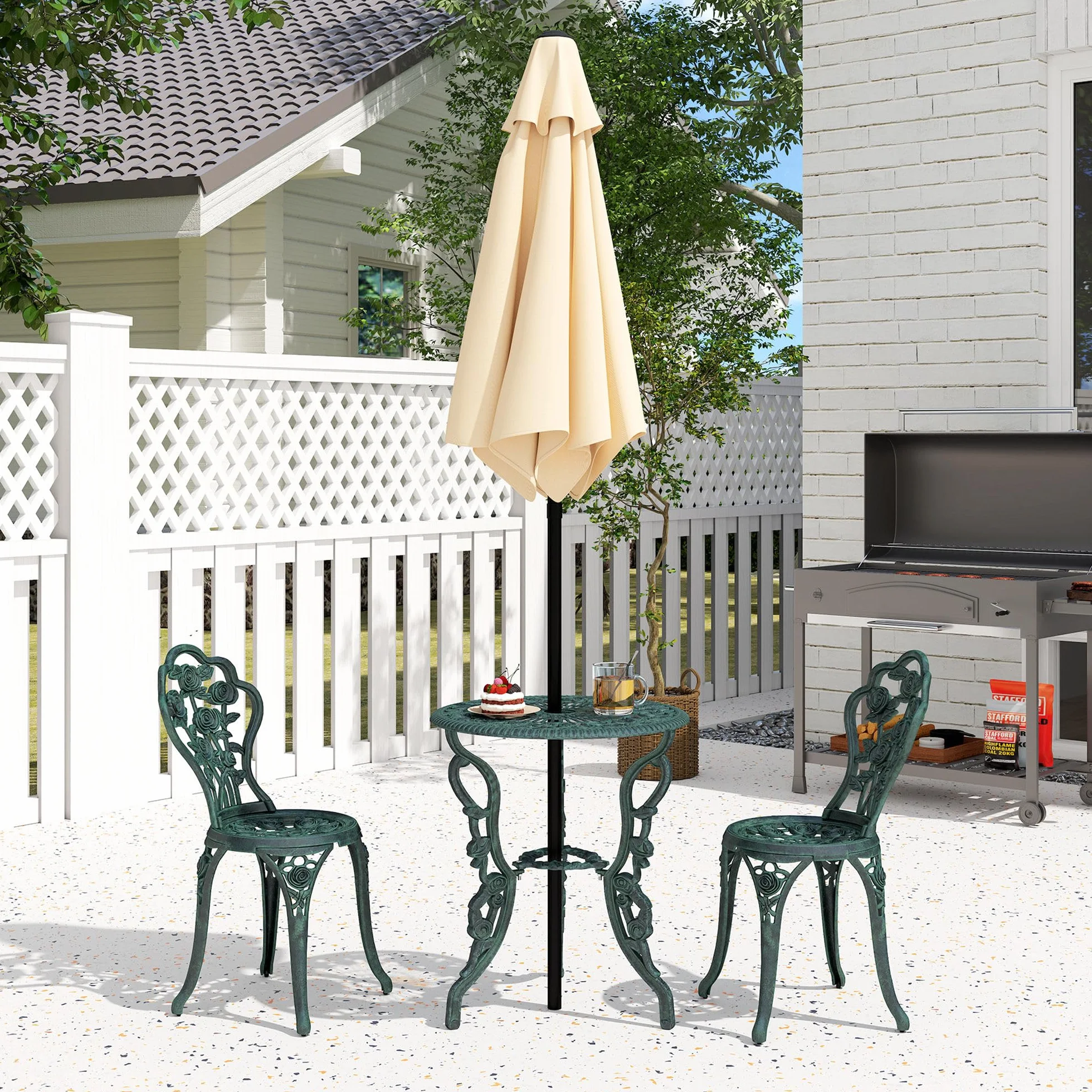Outsunny Ensemble Salon de Jardin 2 Places Table Ronde Fonte d'Aluminium Vert Vieilli