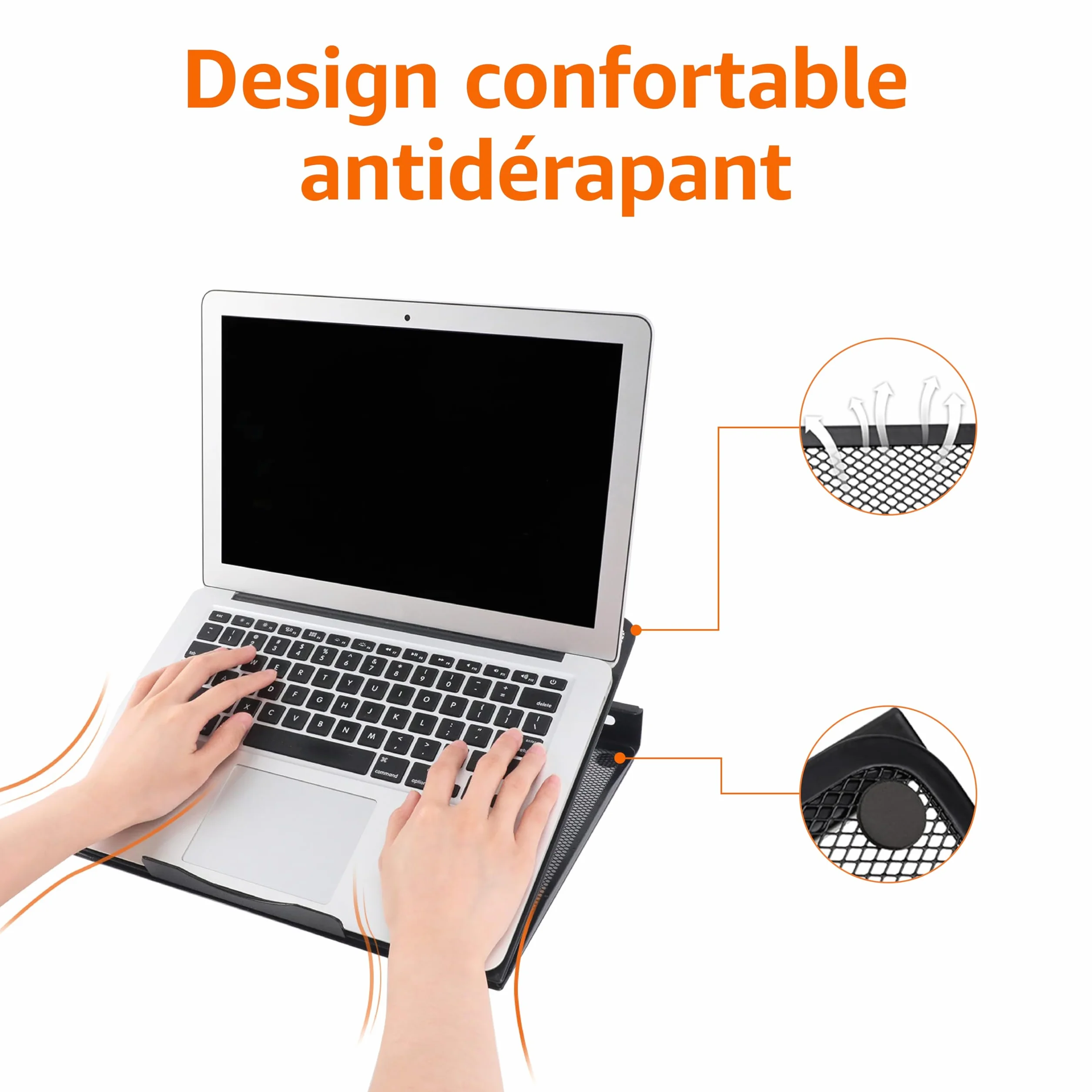 Amazon Basics Support Ergonomique Ventilé Réglable 7 Niveaux Maille Acier Ordinateurs 25,4-43,9cm Noir