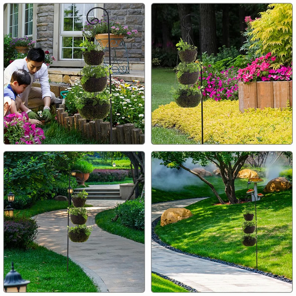 ibasenice Crochets en Fer Noir pour Suspendre Pots de Fleurs et Mangeoires à Oiseaux Résistants et Détachables Lot de 2 pour Balcon et Jardin