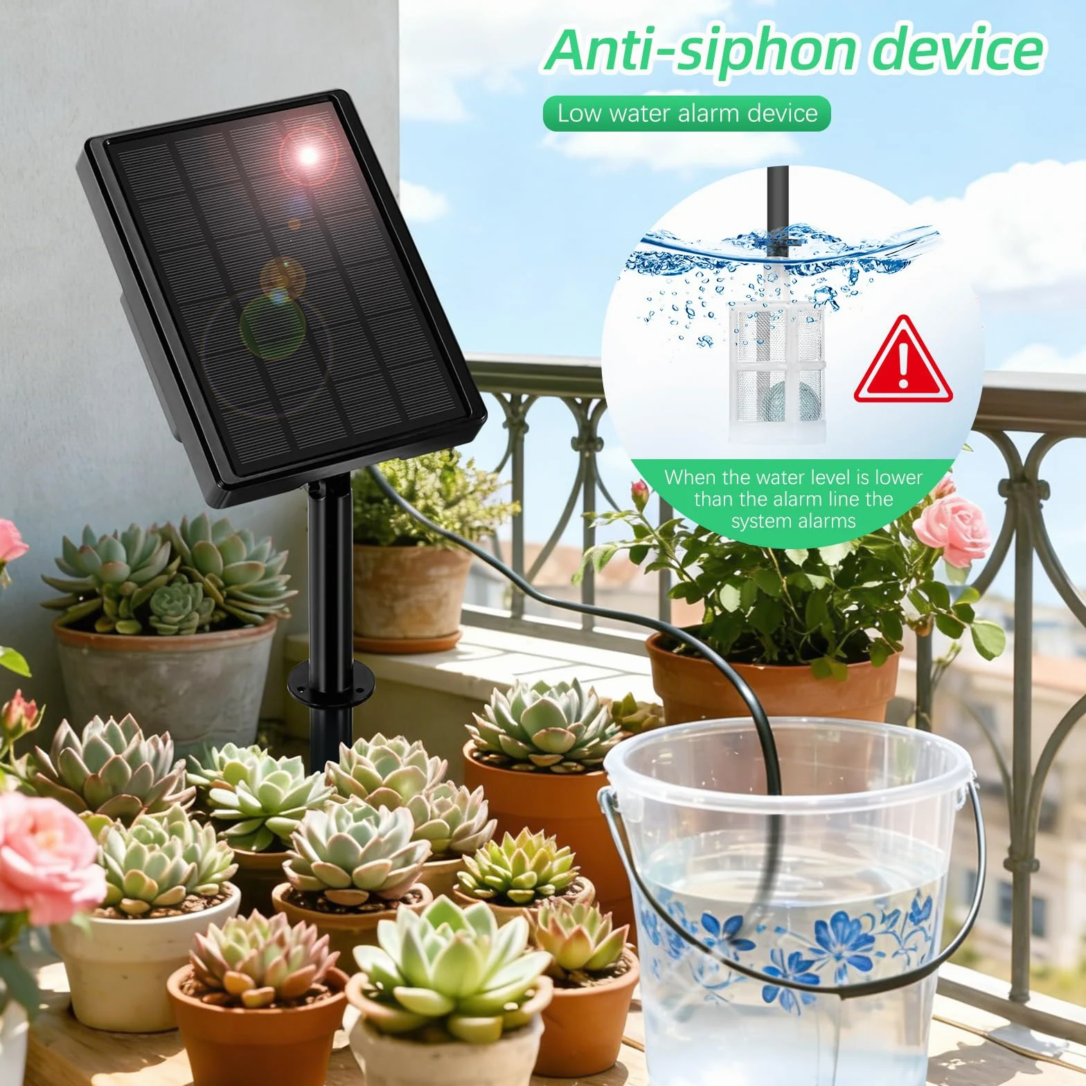 Kit D'irrigation Goutte a Goutte Énergie Solaire, Système Arrosage Automatique Goutte à Goutte, Systeme D'irrigation Jardin Avec 10M Tuyau Arrosage, Programmateur Arrosage pour 15 Pots