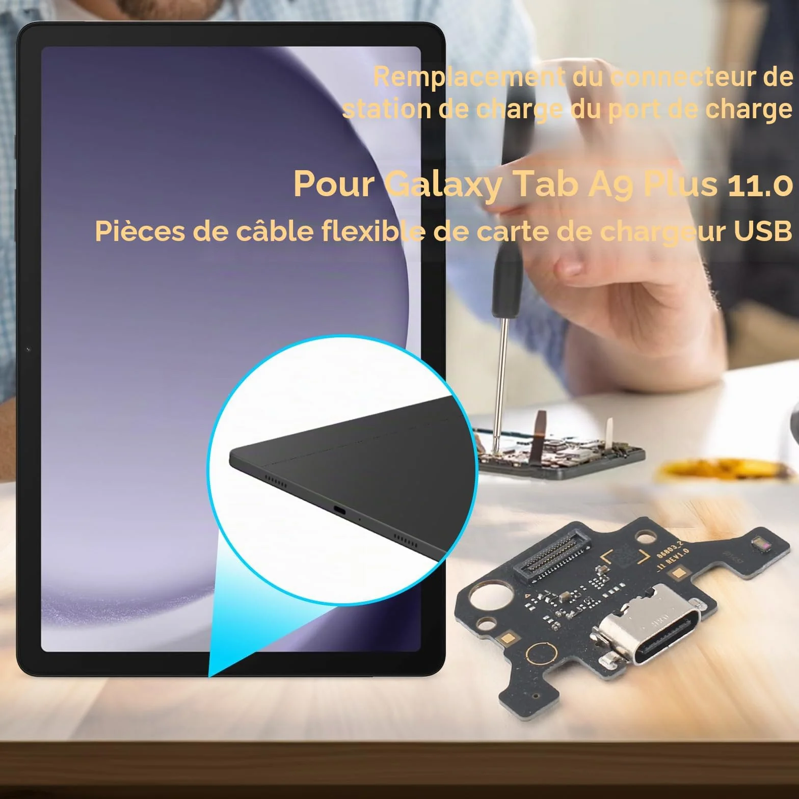 Prise de charge 11,0" pour Samsung Galaxy Tab A9+ SM-X210 SM-X215 SM-X216B Connecteur dock Port de charge Microphone Audio Jack Flex Câble + outils