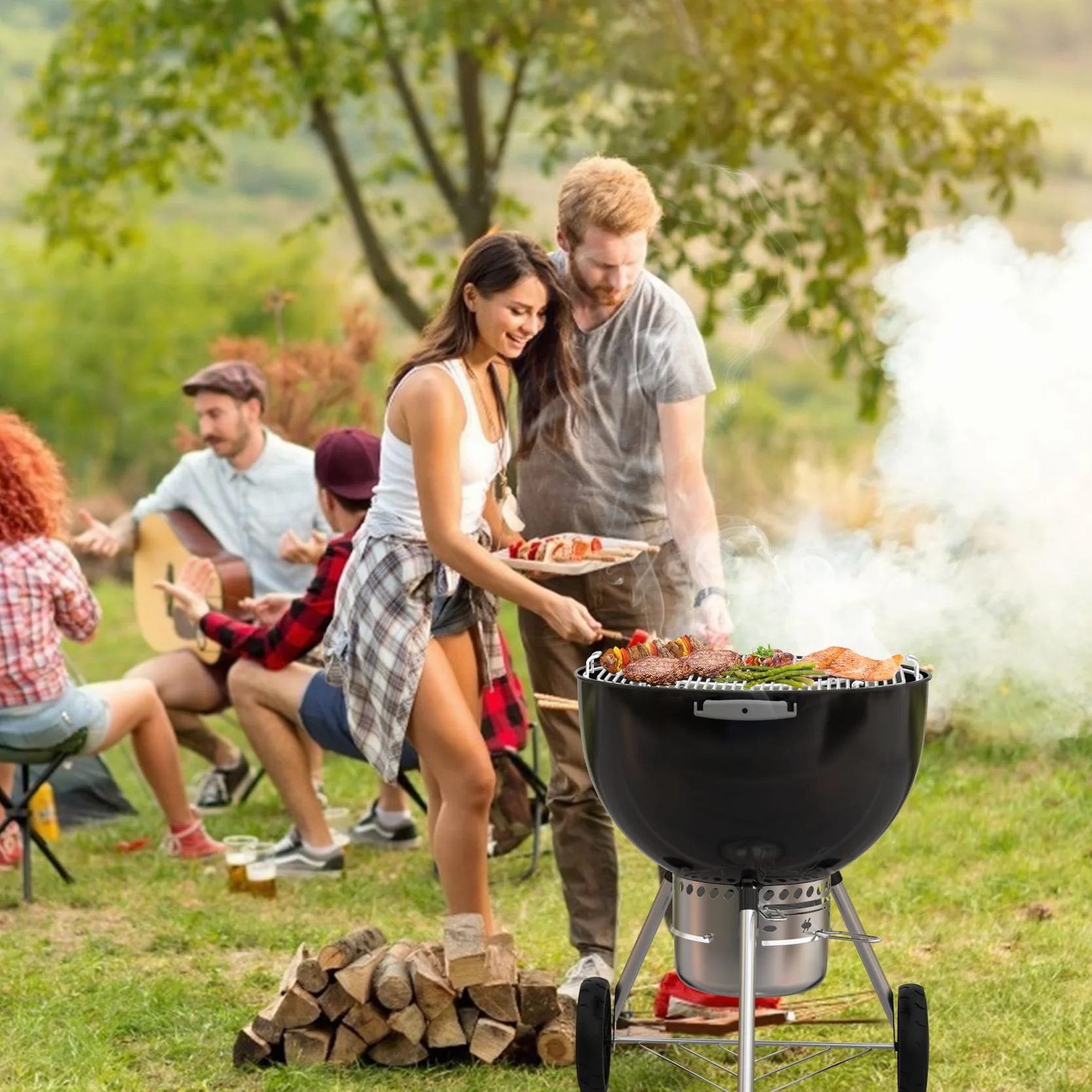 onlyfire Panier à Charbon en Céramique avec Plaque Déflecteur pour Barbecue Weber Kettle 57 cm